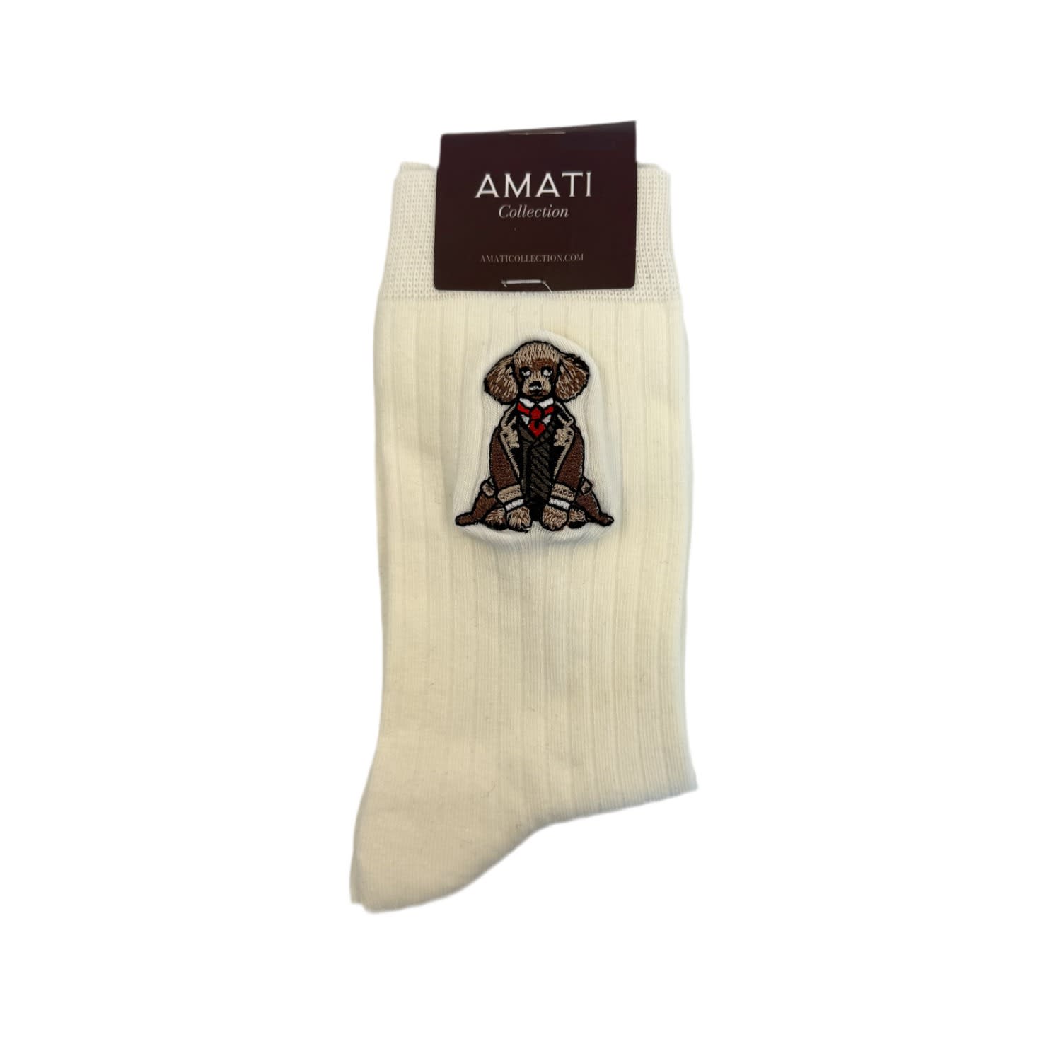 Amati Collection Women's White / Neutrals Poodle Embroidered Socks Unisex Cotton - White In Multi