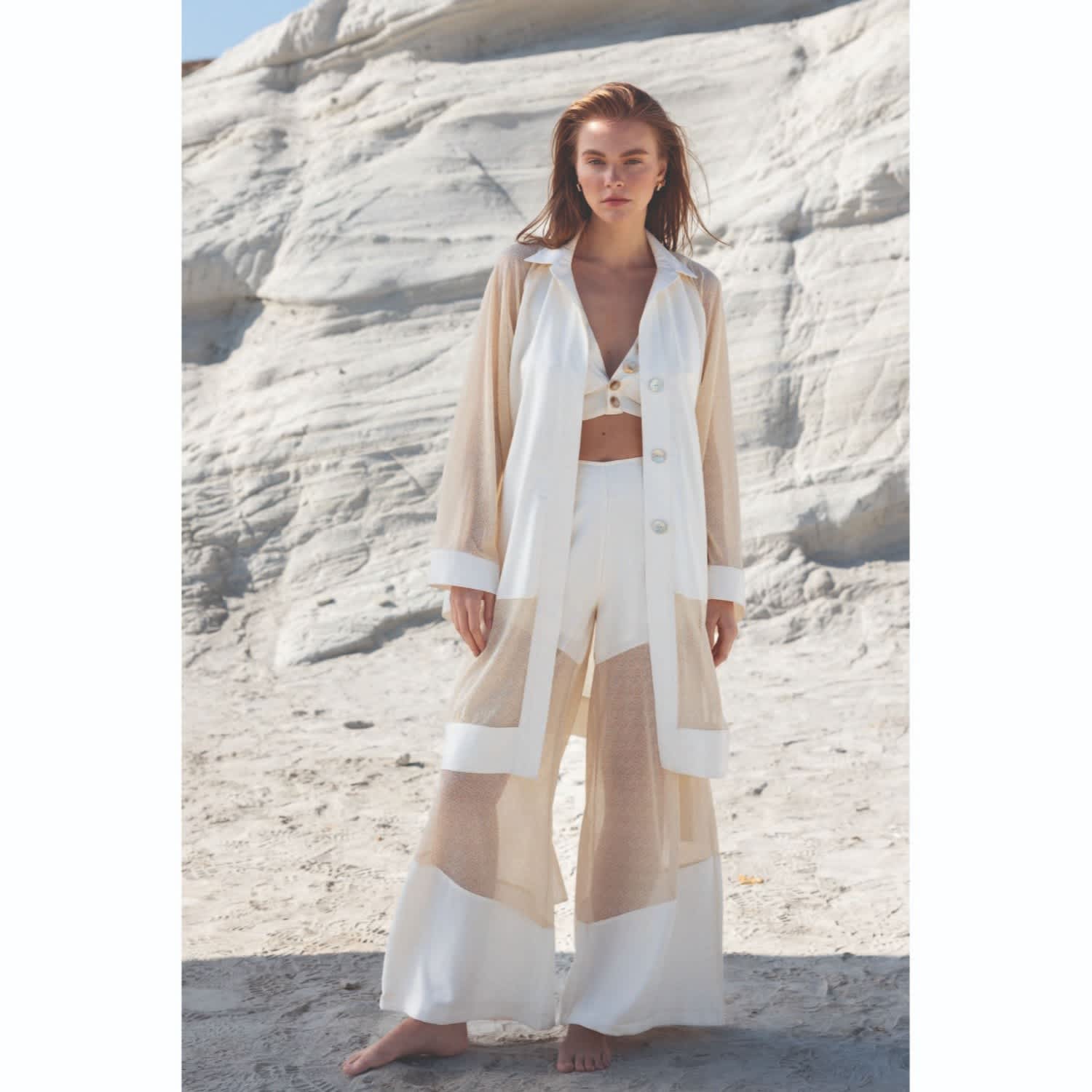 Sparkling Sheer Knit Fabric Detailed, High-Waisted, Palazzo