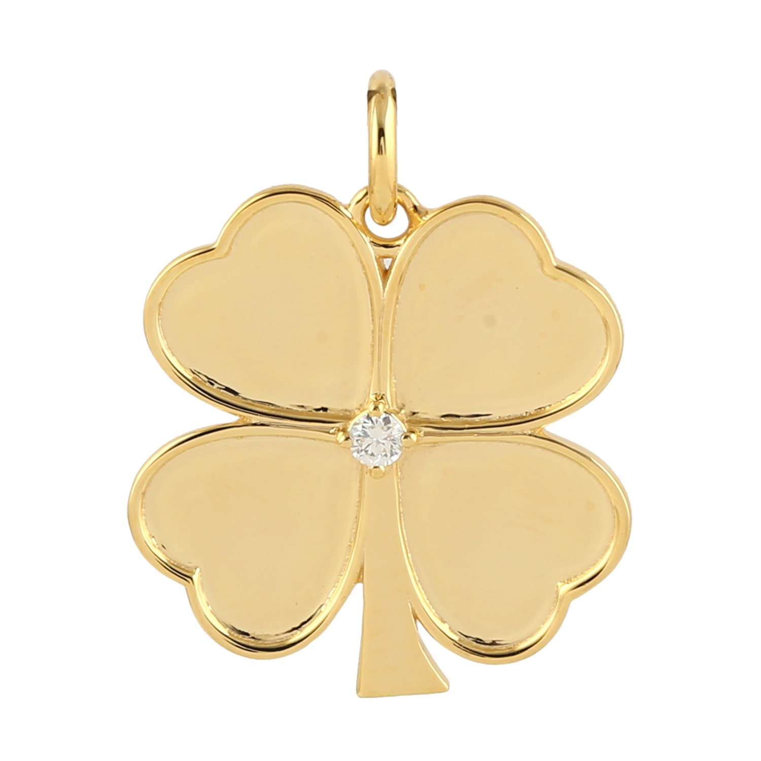 Women’s Gold / White 14K Solid Yellow Gold Pave Diamond Clover Shape Flower Charm Pendant Artisan