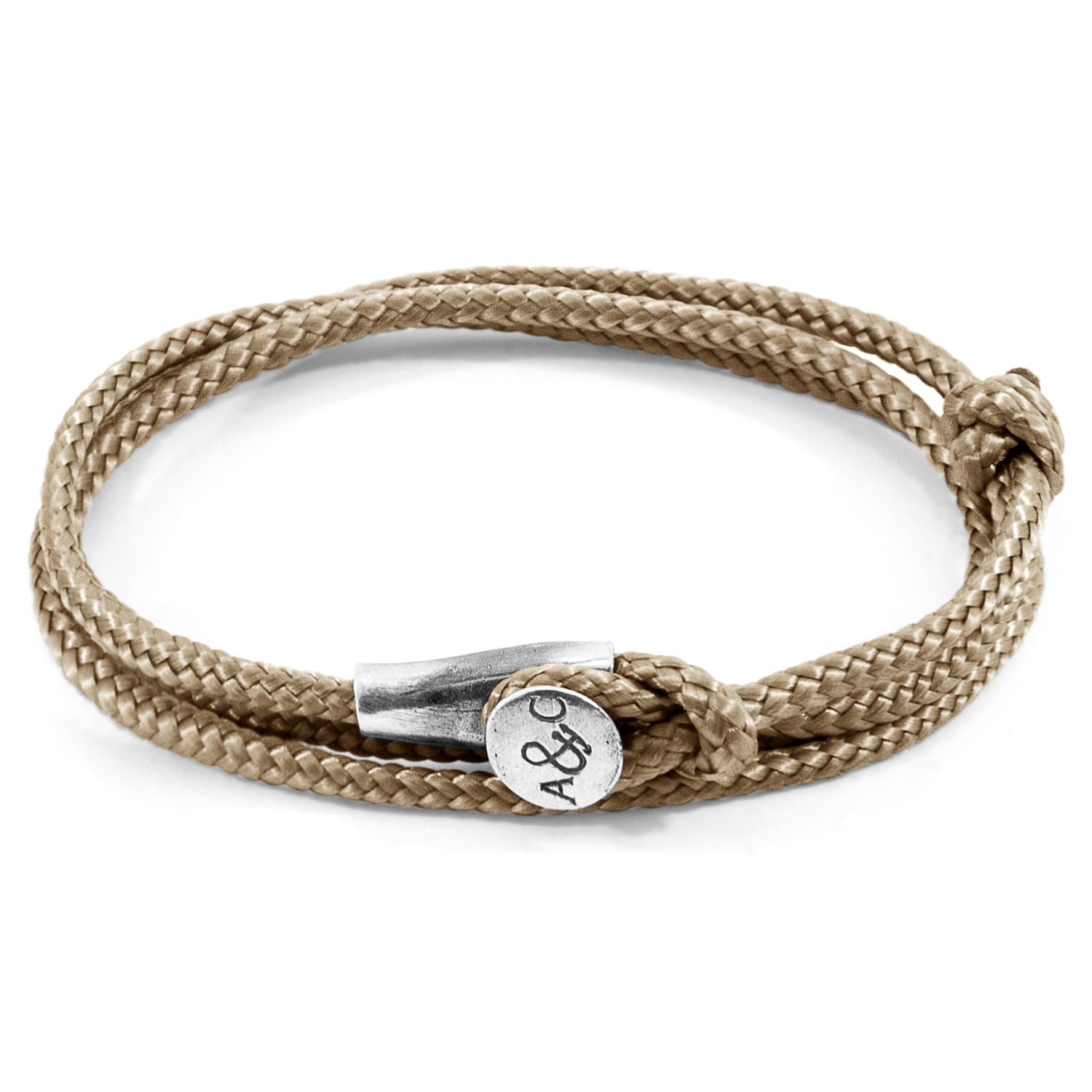 Anchor & Crew Men's Sand Brown Dundee Silver & Rope Bracelet In Brown
