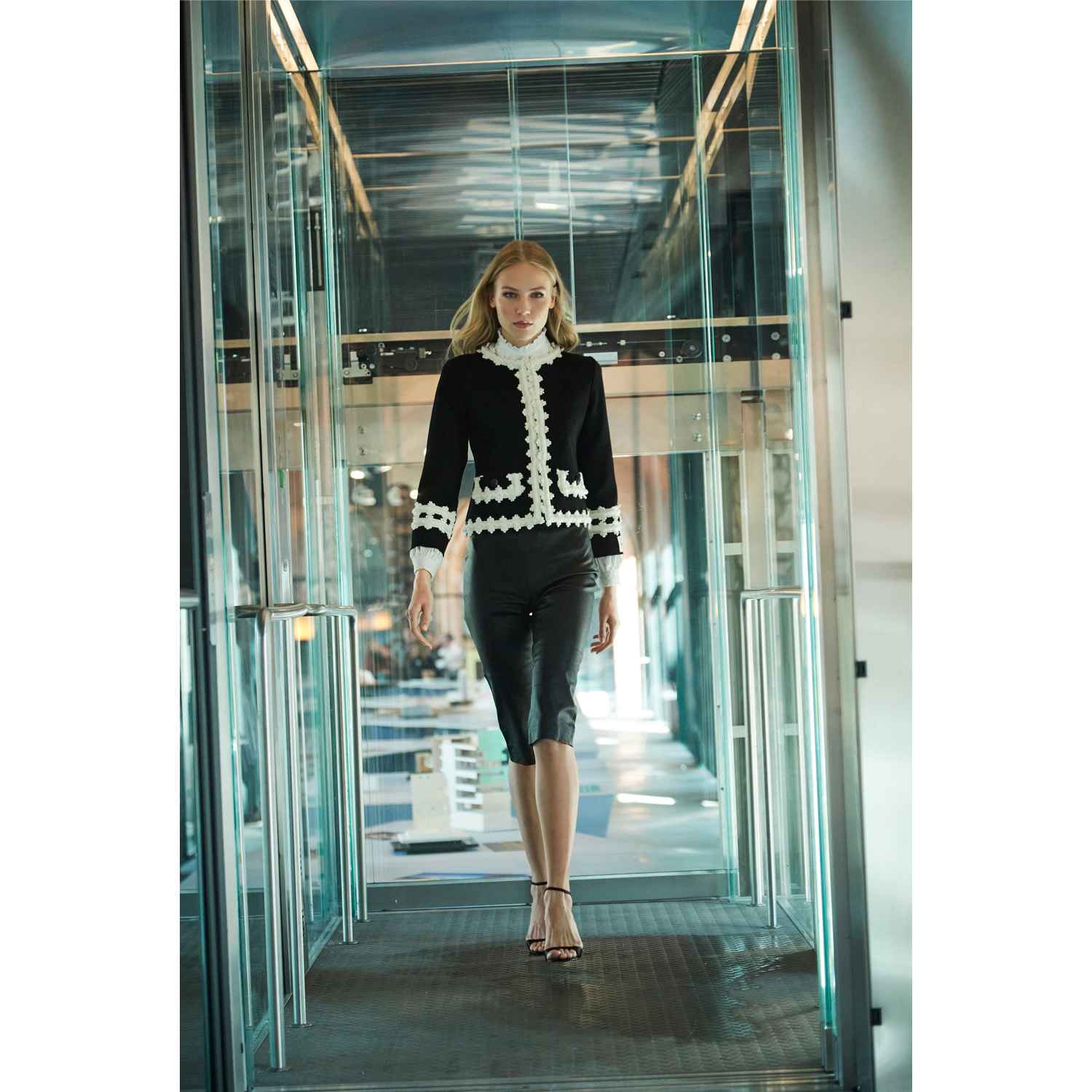 Black Tweed Jacket With Pearl-Embroidered Trim And Vintage