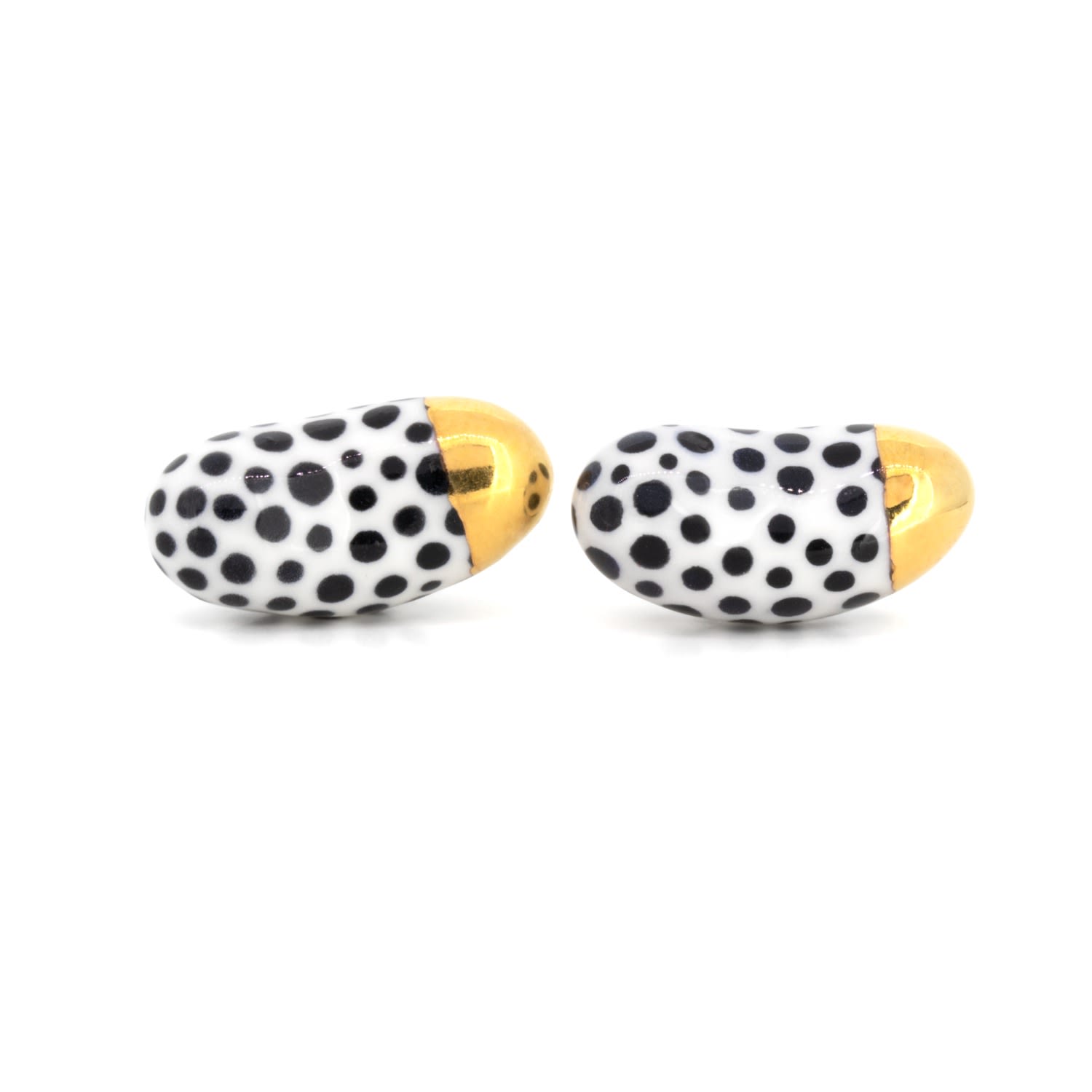 Women’s Black / White / Gold Jelly Bean Earrings - Polka Dot & Gold CjÂ·314