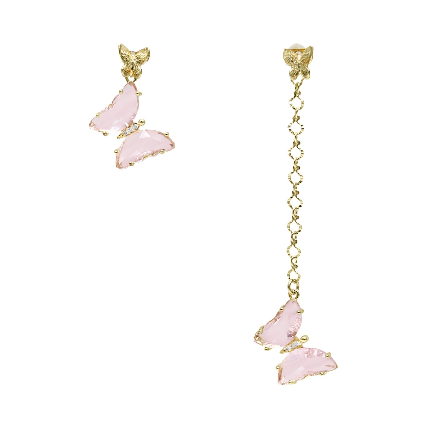 Farra Women's Asymmetric Pink Crystal Butterfly Earrings In Pink