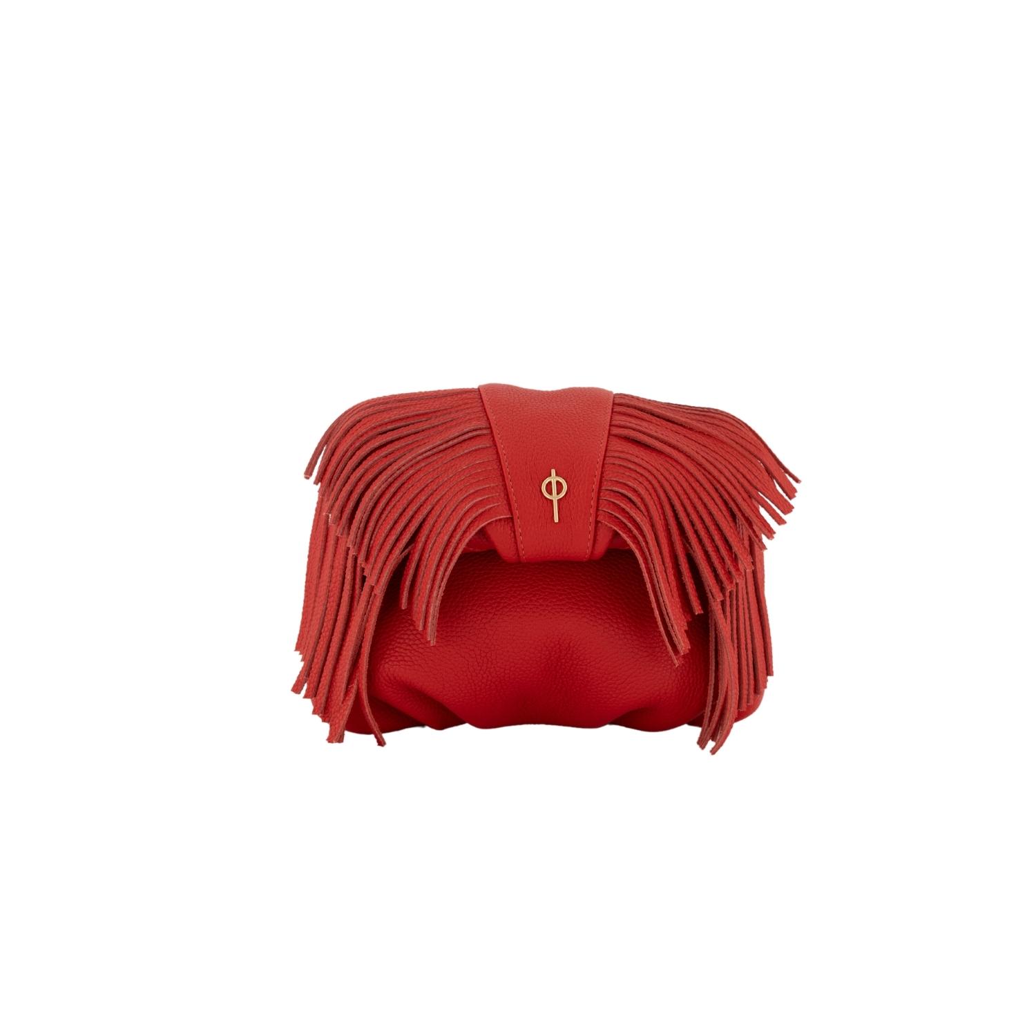 Otrera Women's Mini Fringe Leather Crossbody Bag - Red In Burgundy