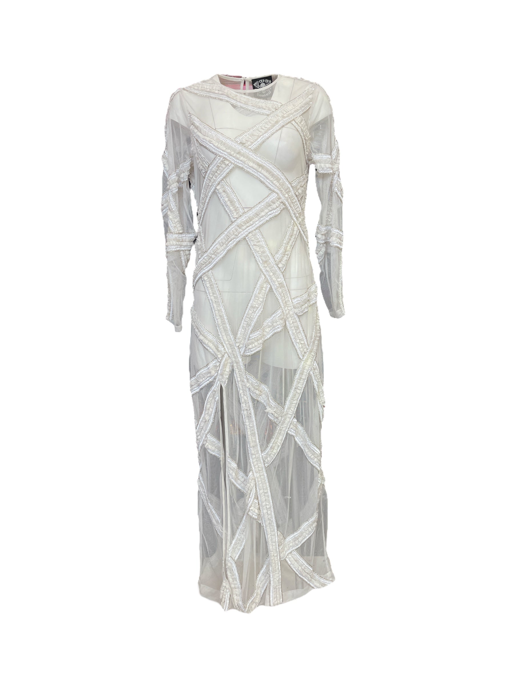 Any Old Iron Women's White Beaded Kris Kross Long Dress In White