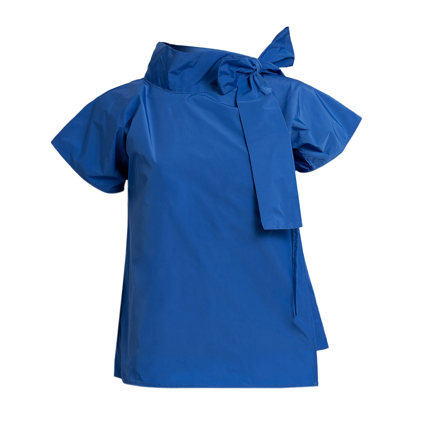 Bianca Popp Women's Halves Blouse With Shoulder Ribbon In Blue Taffeta In Blue