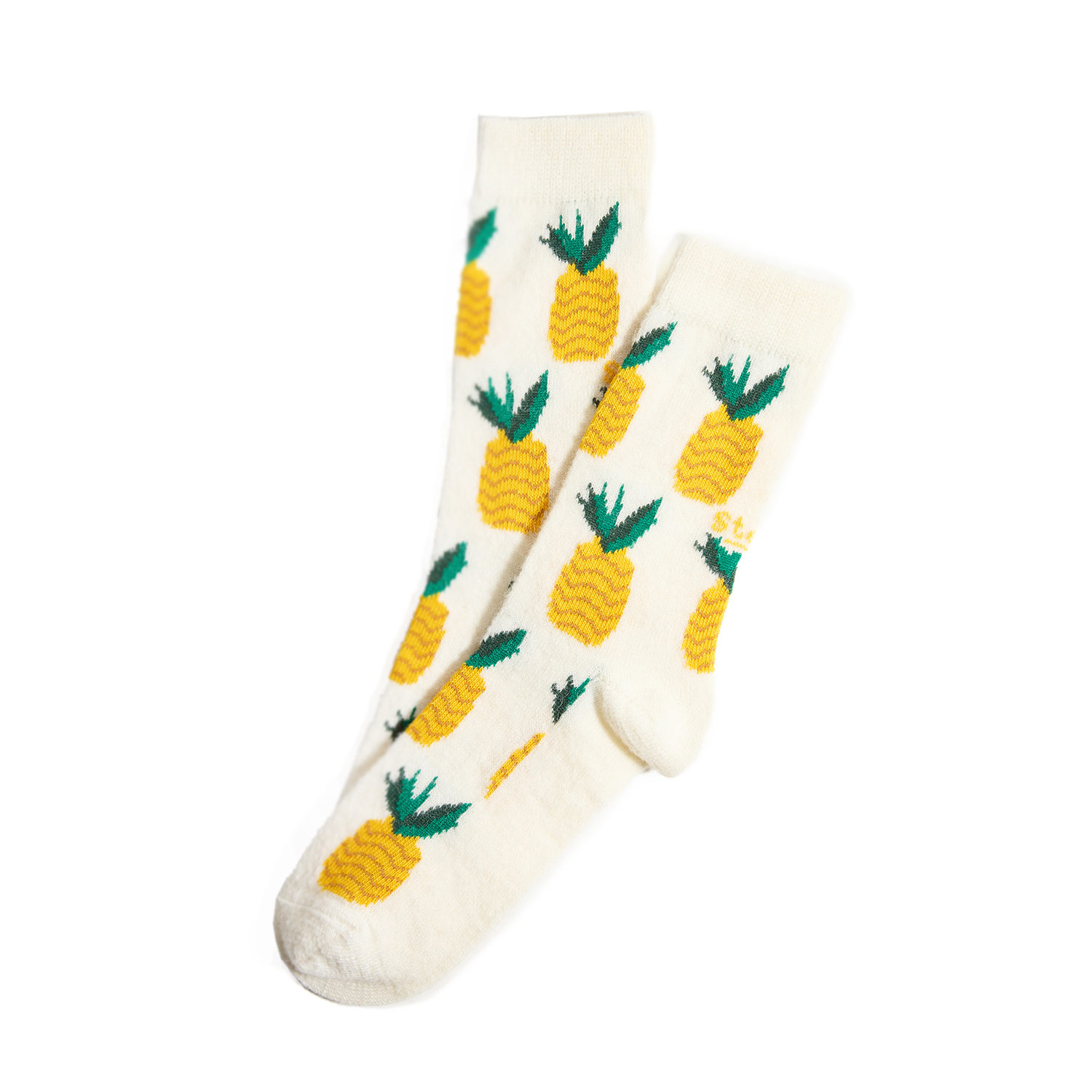 Women’s Yellow / Orange Super Fine Angora Wool Crew Socks - Pineapple Stems