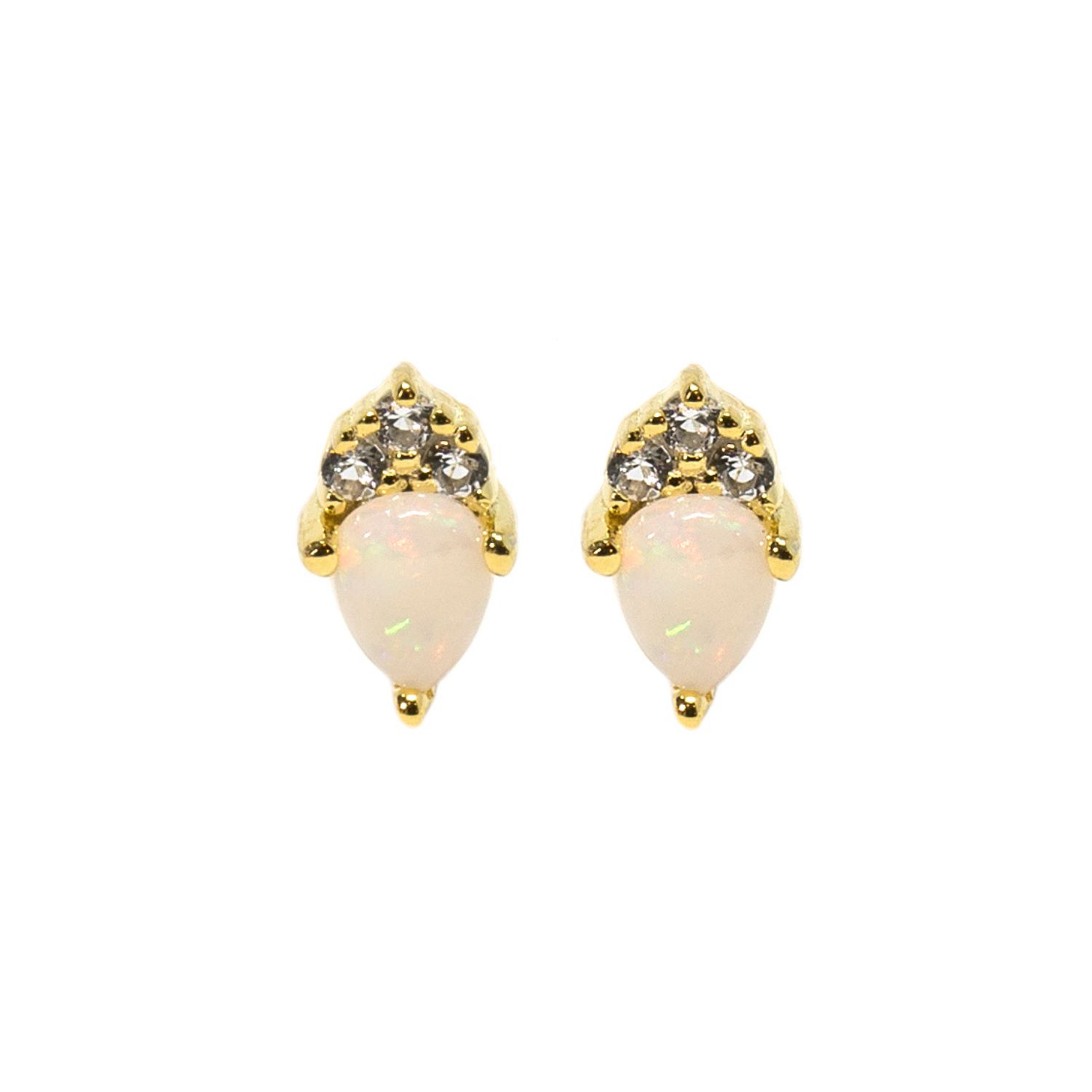 Nasi Silver Women's Pear Atarah Studs- Opal & White Topaz, Gold In White