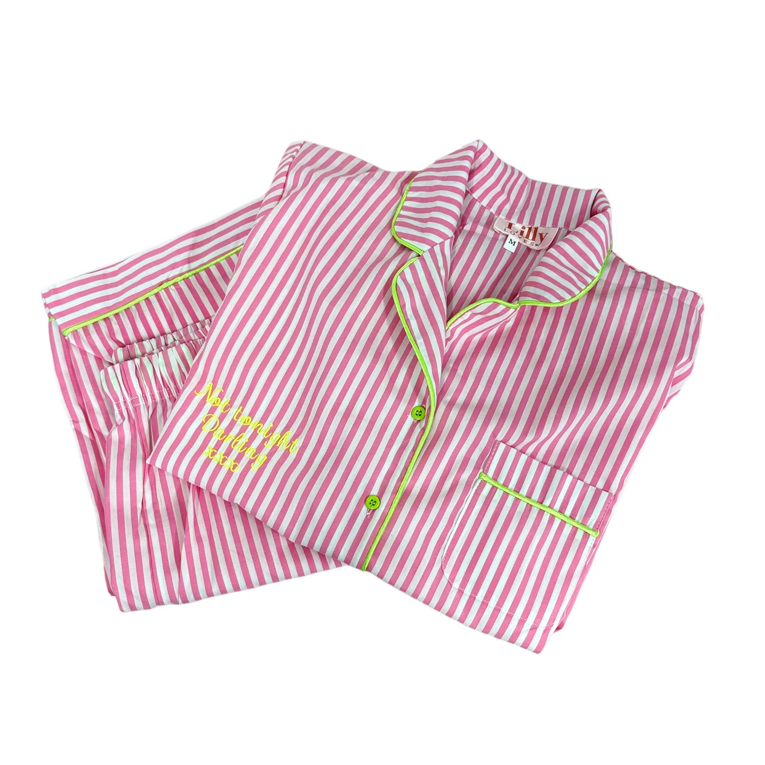 Lilly Loves Women's Pink Not Tonight Darling Embroidered Pyjamas In Pink