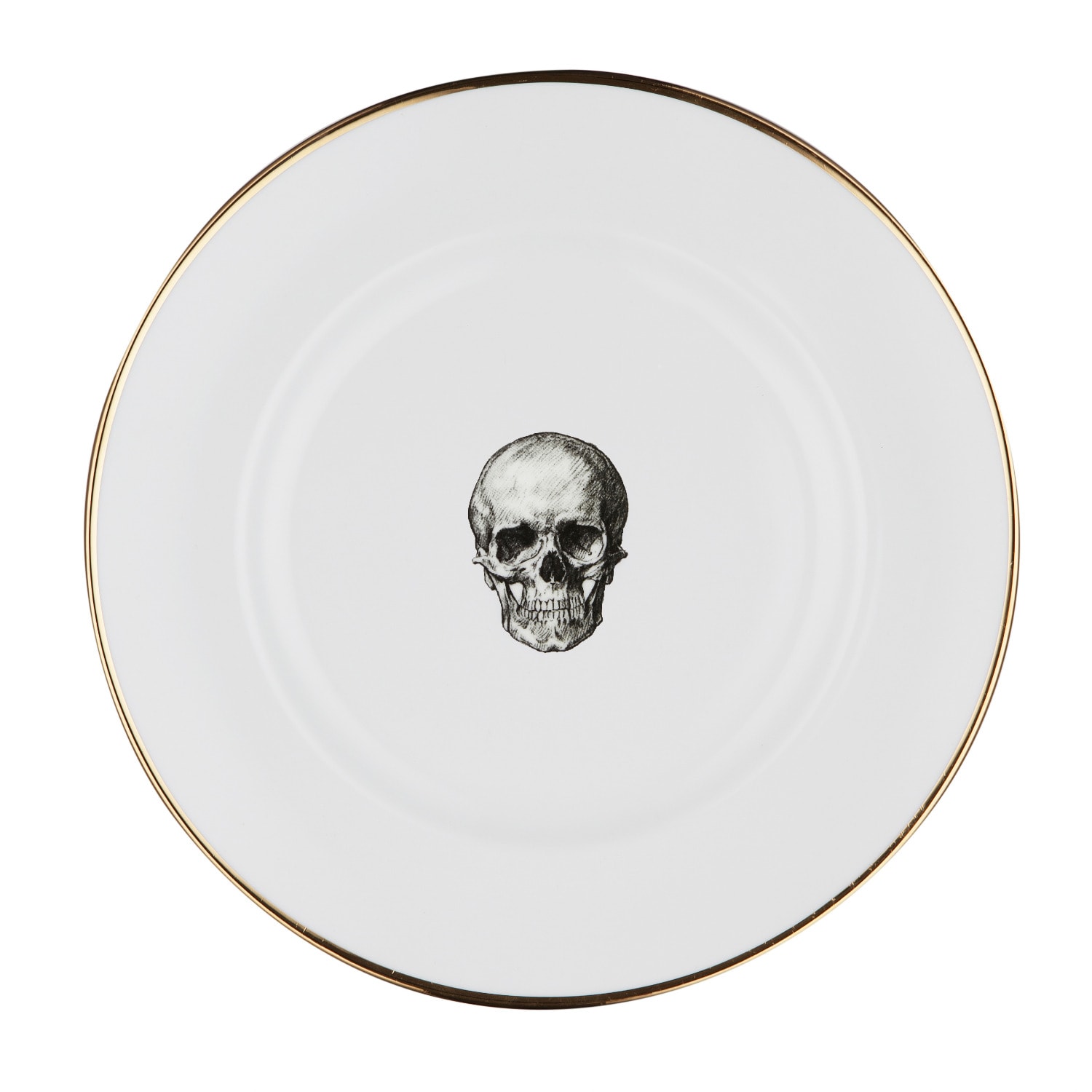 White / Gold Skull Bone China Dinner Plate Melody Rose London