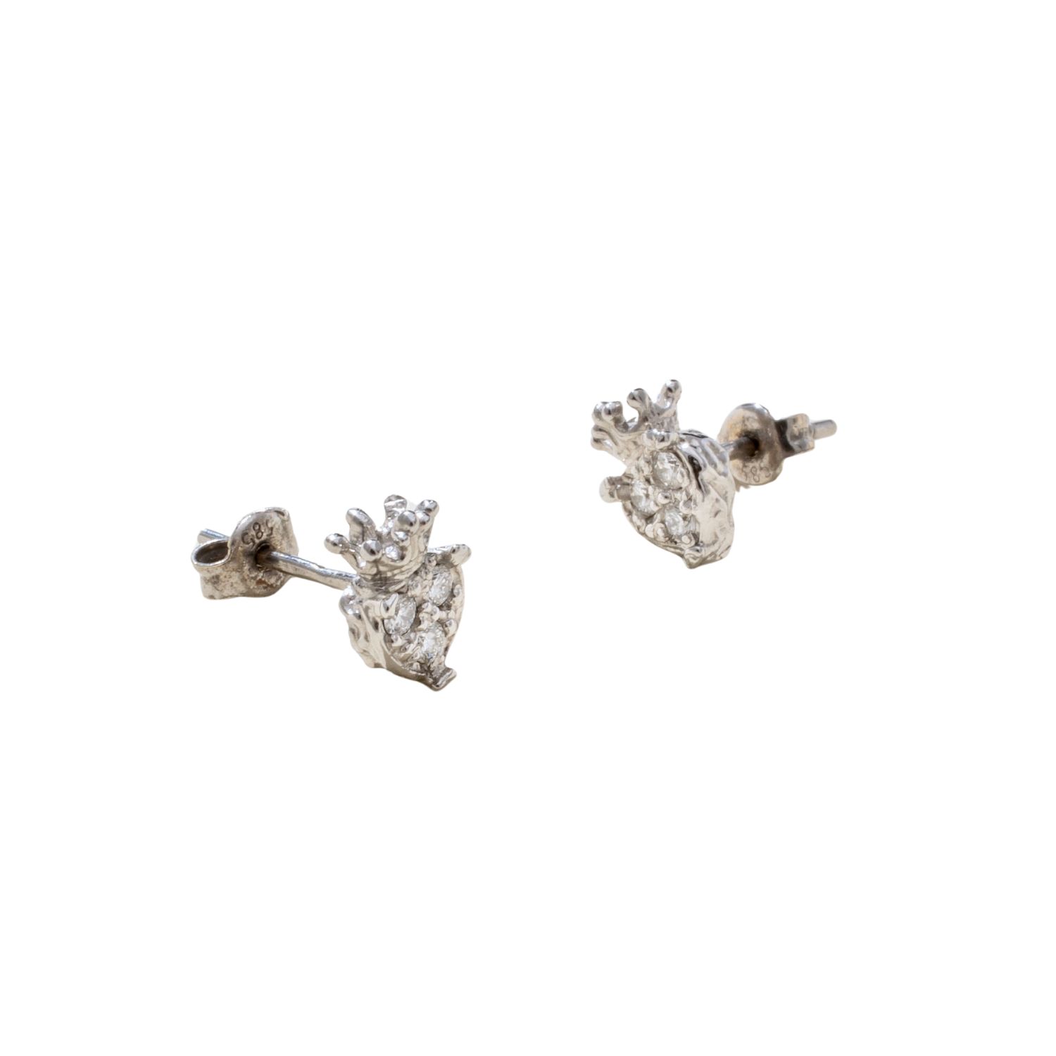 Iskra Women's White / Silver / Gold Royal Crown Heart White Gold Diamond Earrings In Multi