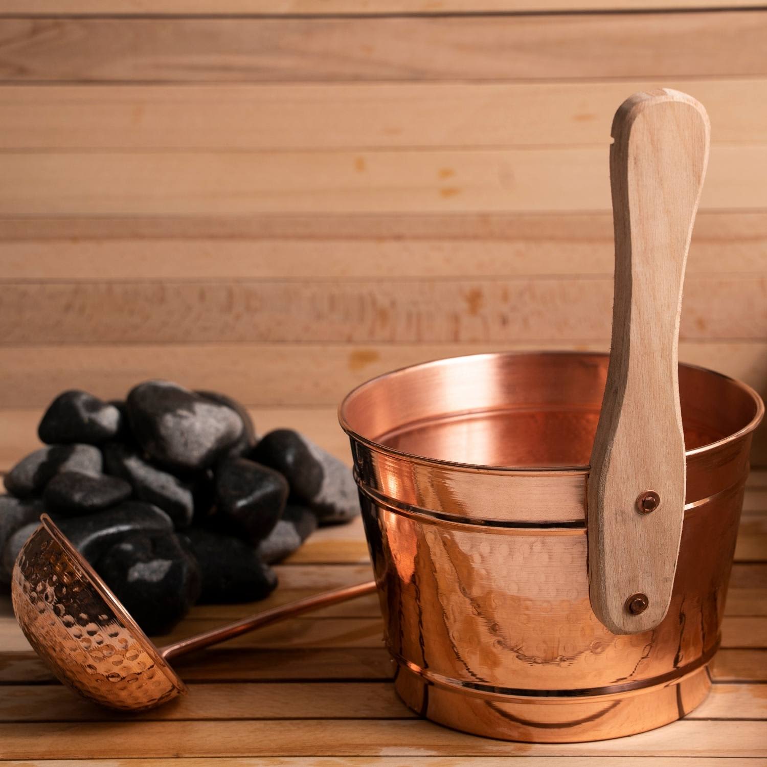 Pure Copper Sauna Bucket & Ladle Set | ANATOLIACRAFT | Wolf & Badger
