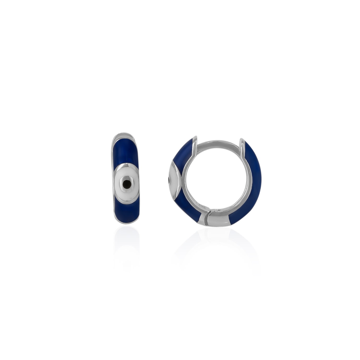 Women’s Blue / Silver Navy Blue Enamelled Jewelled Eye Sterling Silver Huggie Hoop Earring Spero London