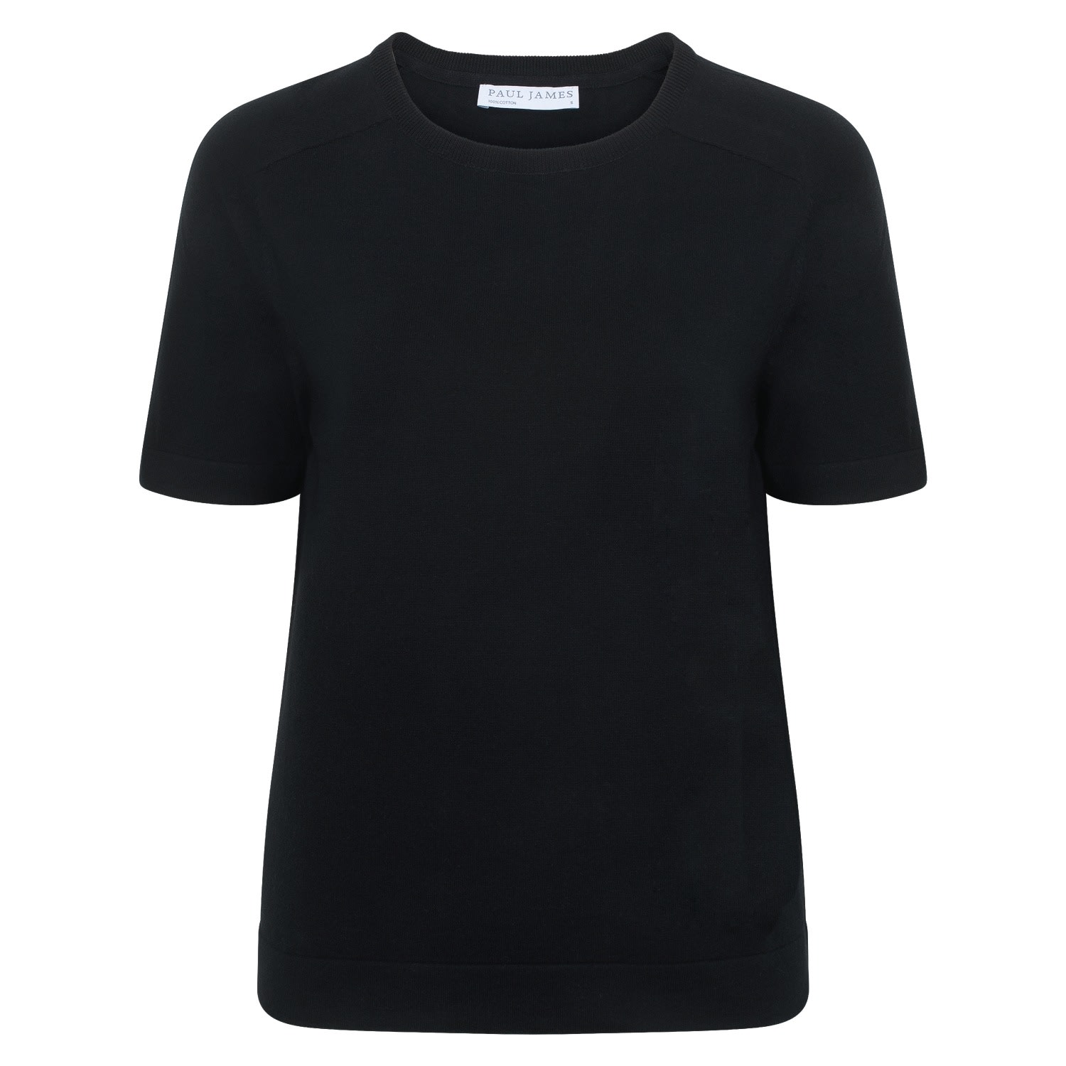 Paul James Knitwear Womens Ultra Fine Cotton Cassie Saddle Shoulder Knitted T-shirt - Black In Black