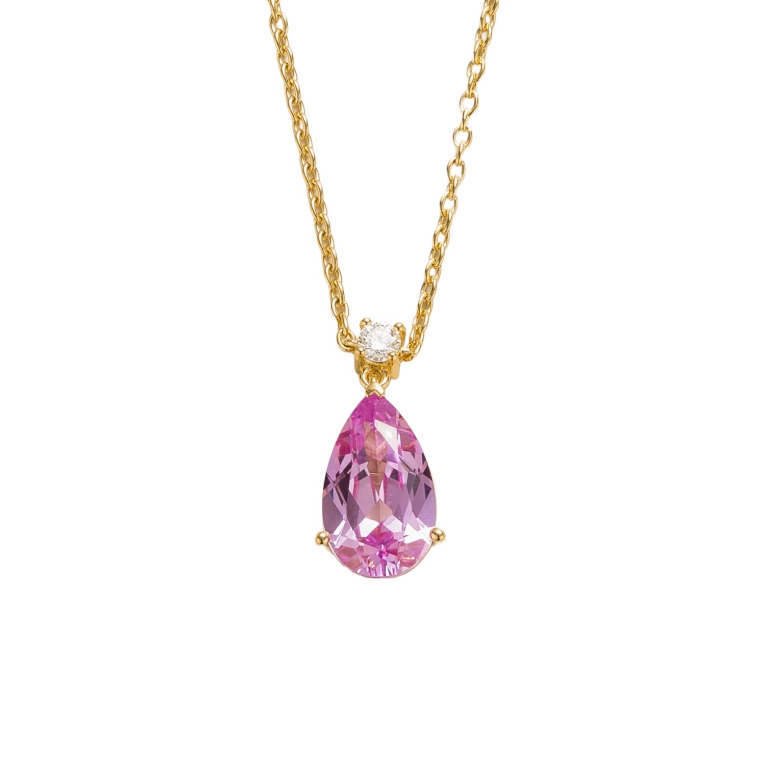 Women’s Gold / Pink / Purple Ori Large Gold Pendant Necklace Pink Sapphire & Diamond Juvetti