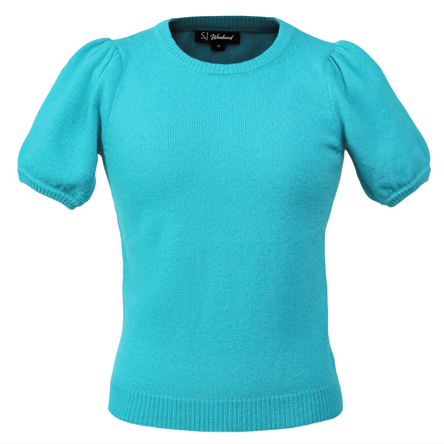 Smart And Joy Women's Blue Short Sleeves Round Neckline Knit Top - Teal In Blue