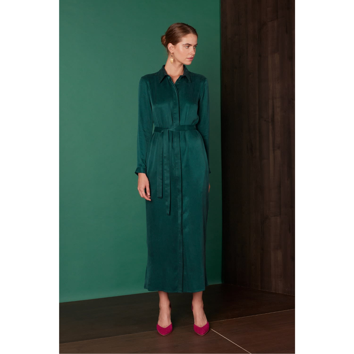 green maxi shirt dress