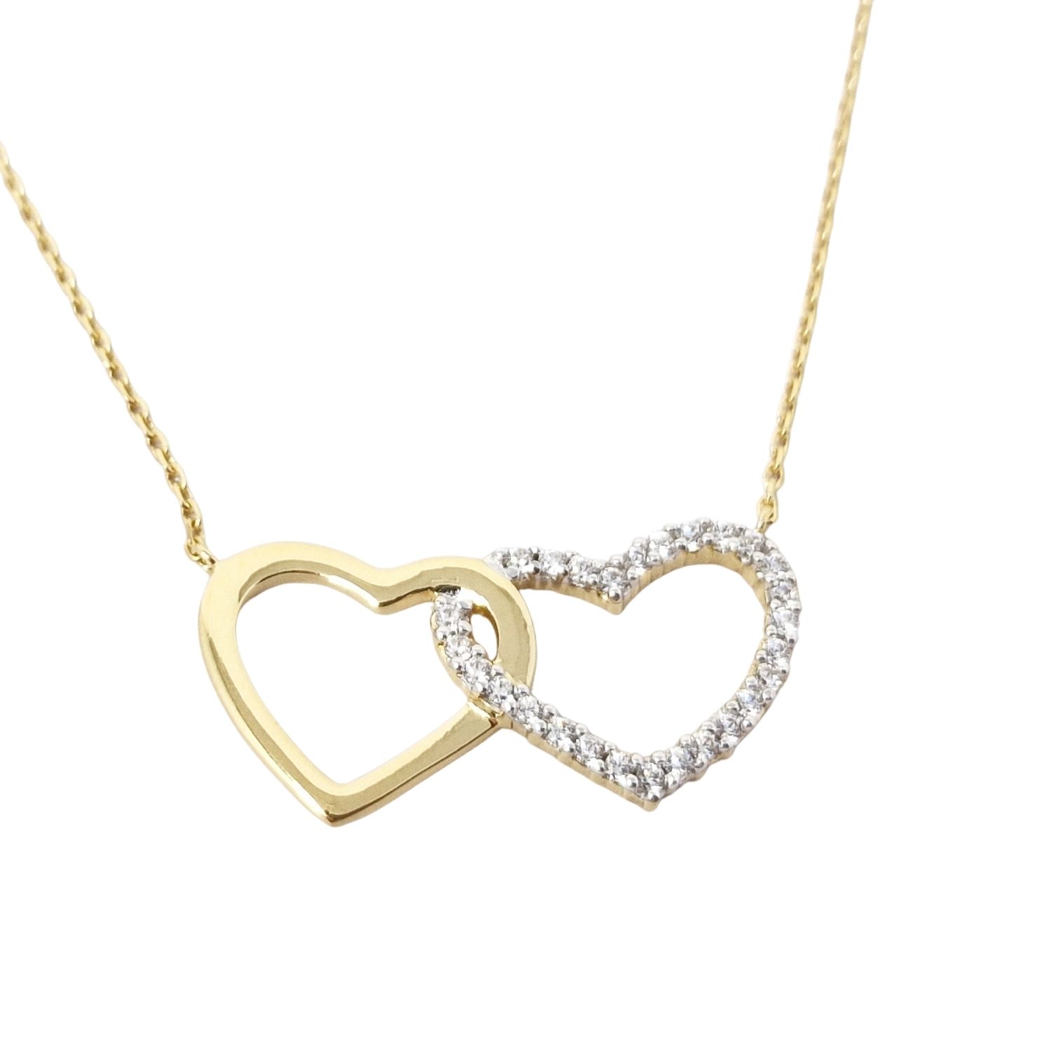 Women’s Gold Plated Interlocking Double Hearts Necklace Harfi