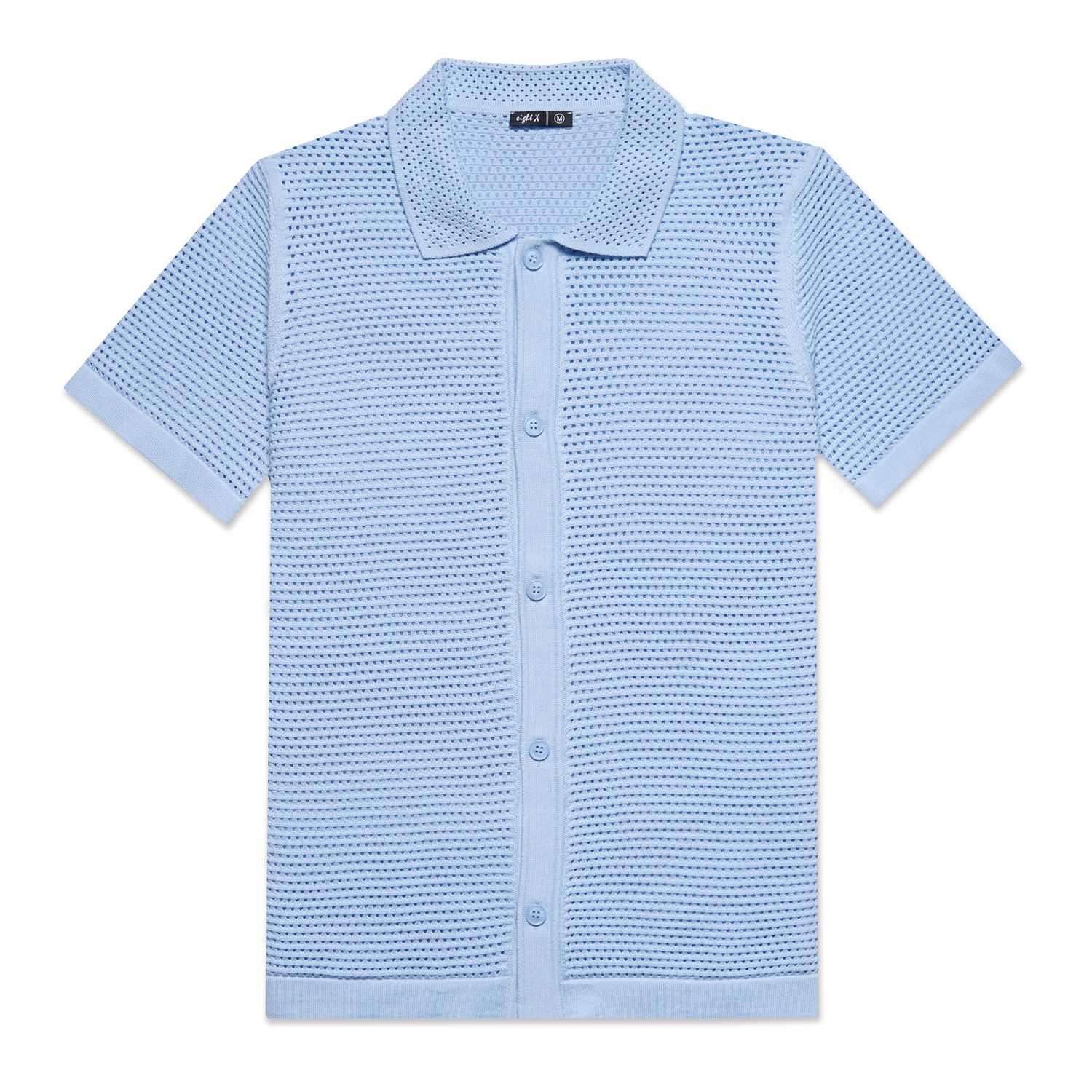 Eight X Men's The Docker Knit Button Up Short Sleeve Shirt - Light Blue In Blue