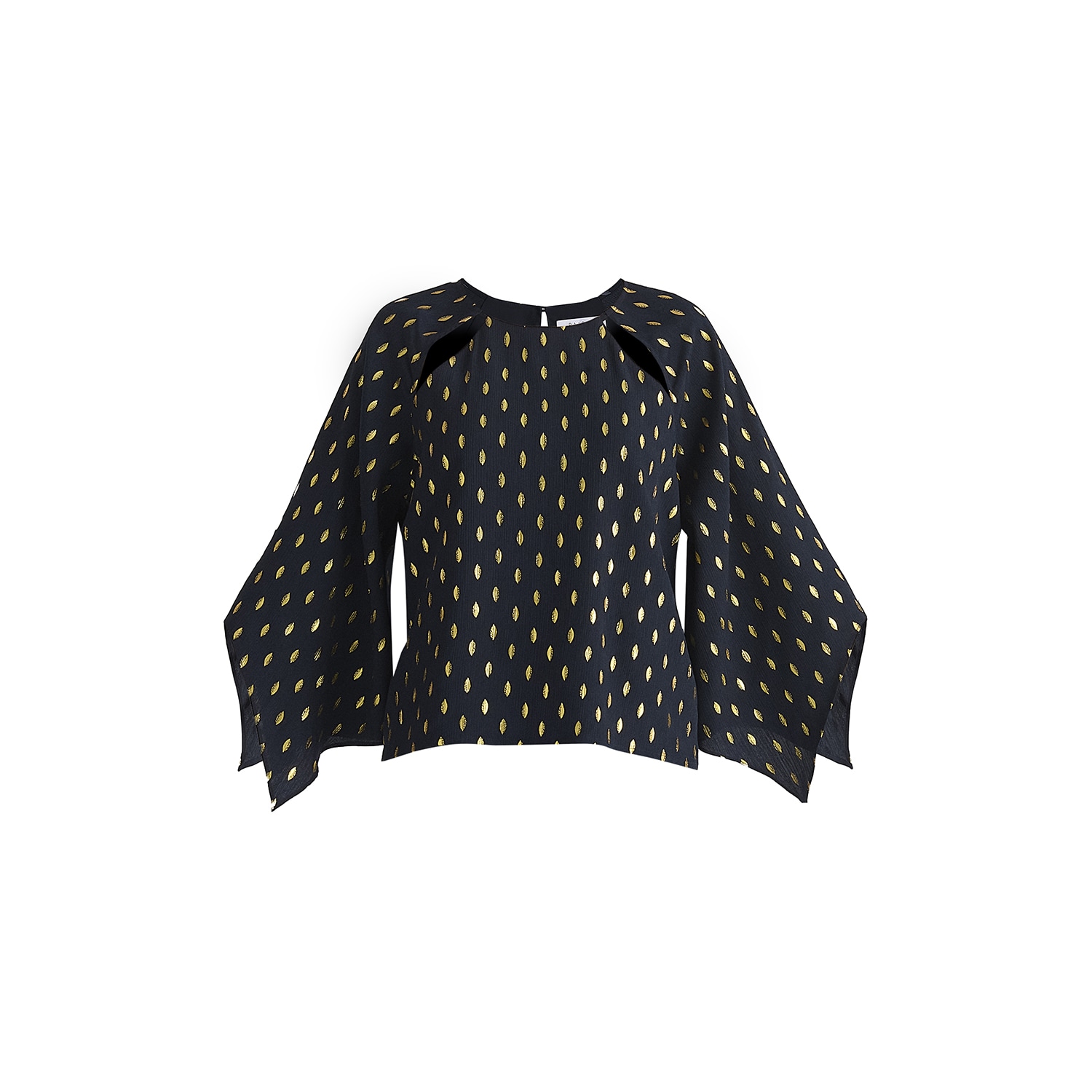Paisie Women's Blue / Gold Gold Foil Print Cut-out Draped Sleeve Top In Navy & Gold In Blue/gold