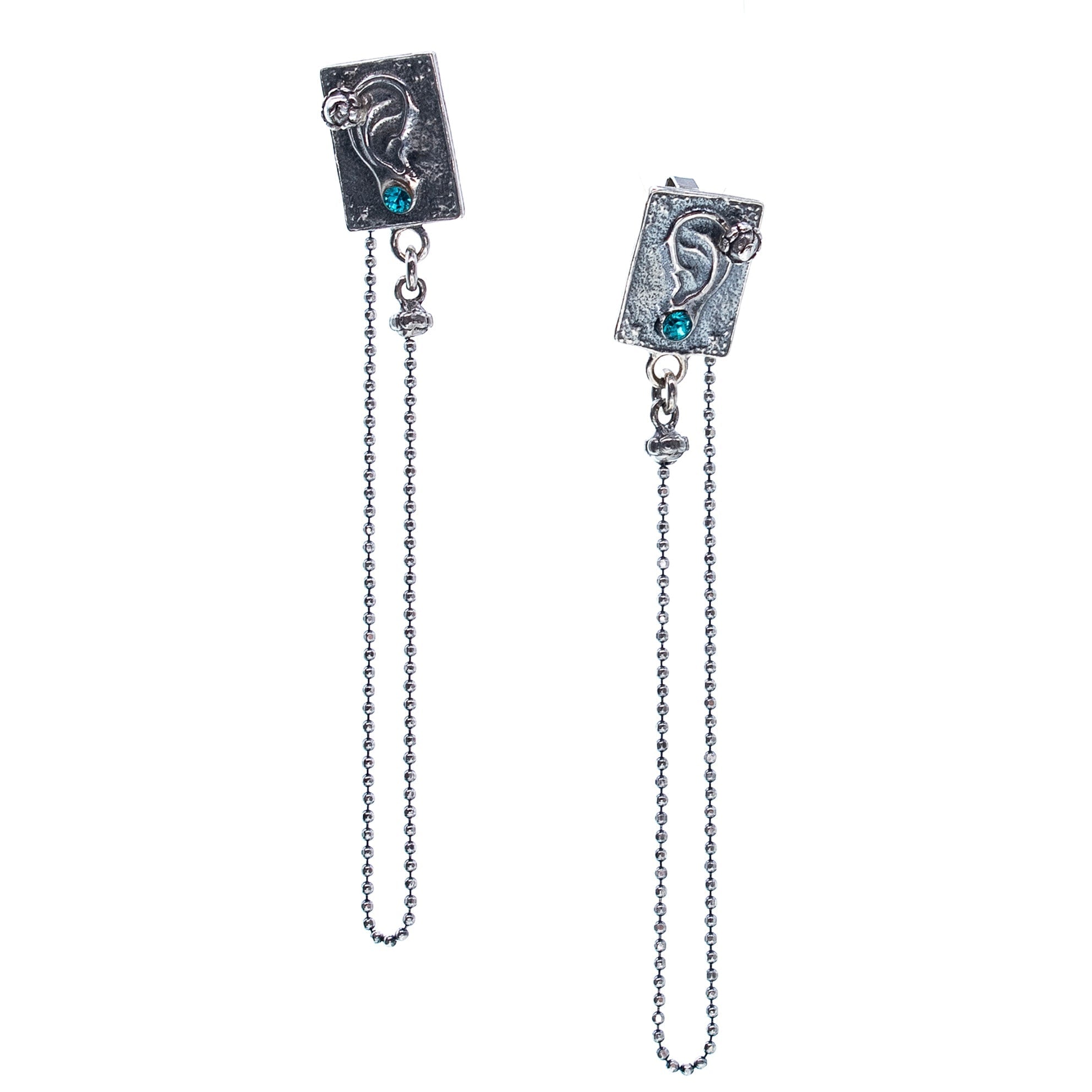 Women's Silver / Blue Silver Ear Ex Voto Chain Drop Earrings | Gem Kingdom