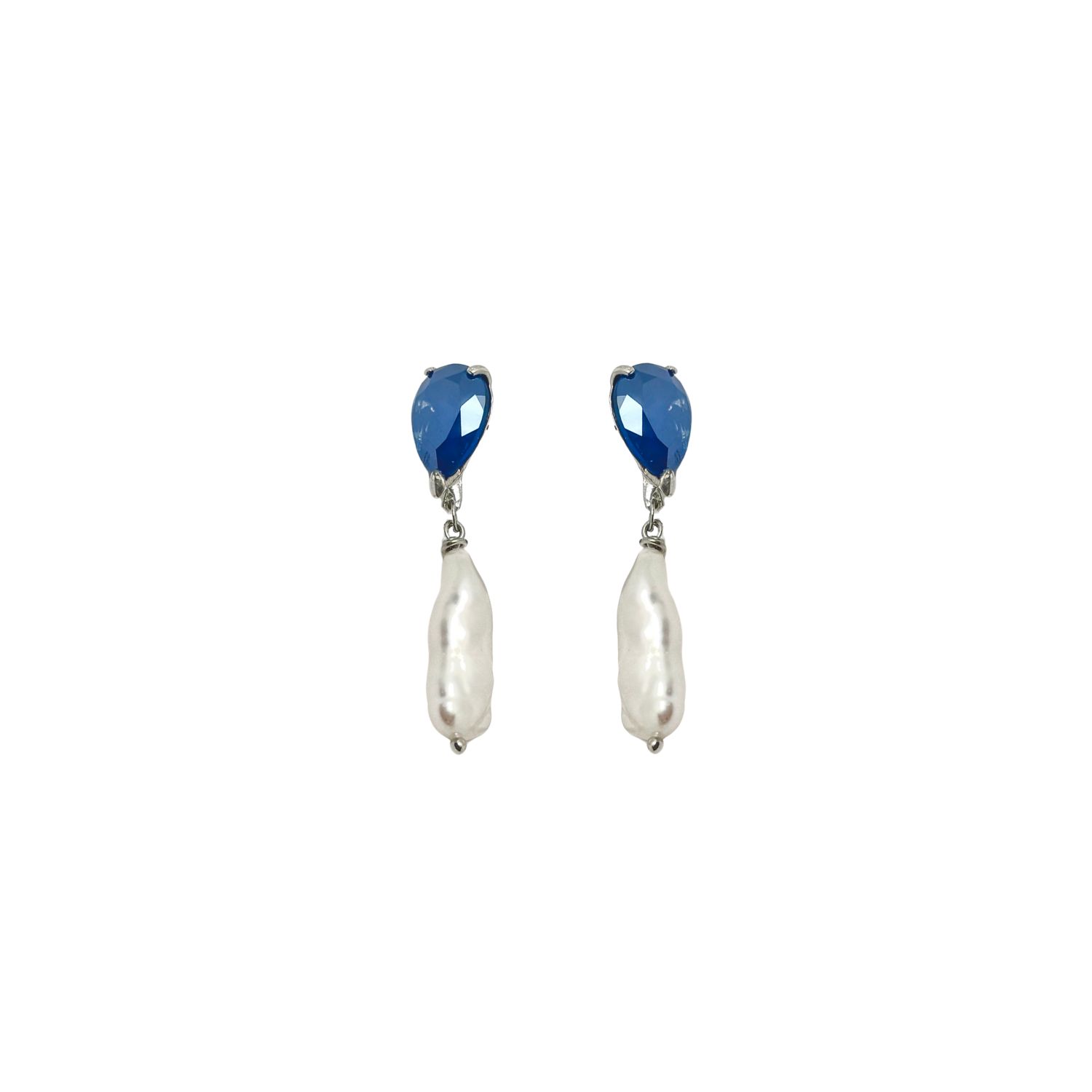 Iskra Women's Blue / Silver River Pearl Earrings - Denim Blue Silver In Multi