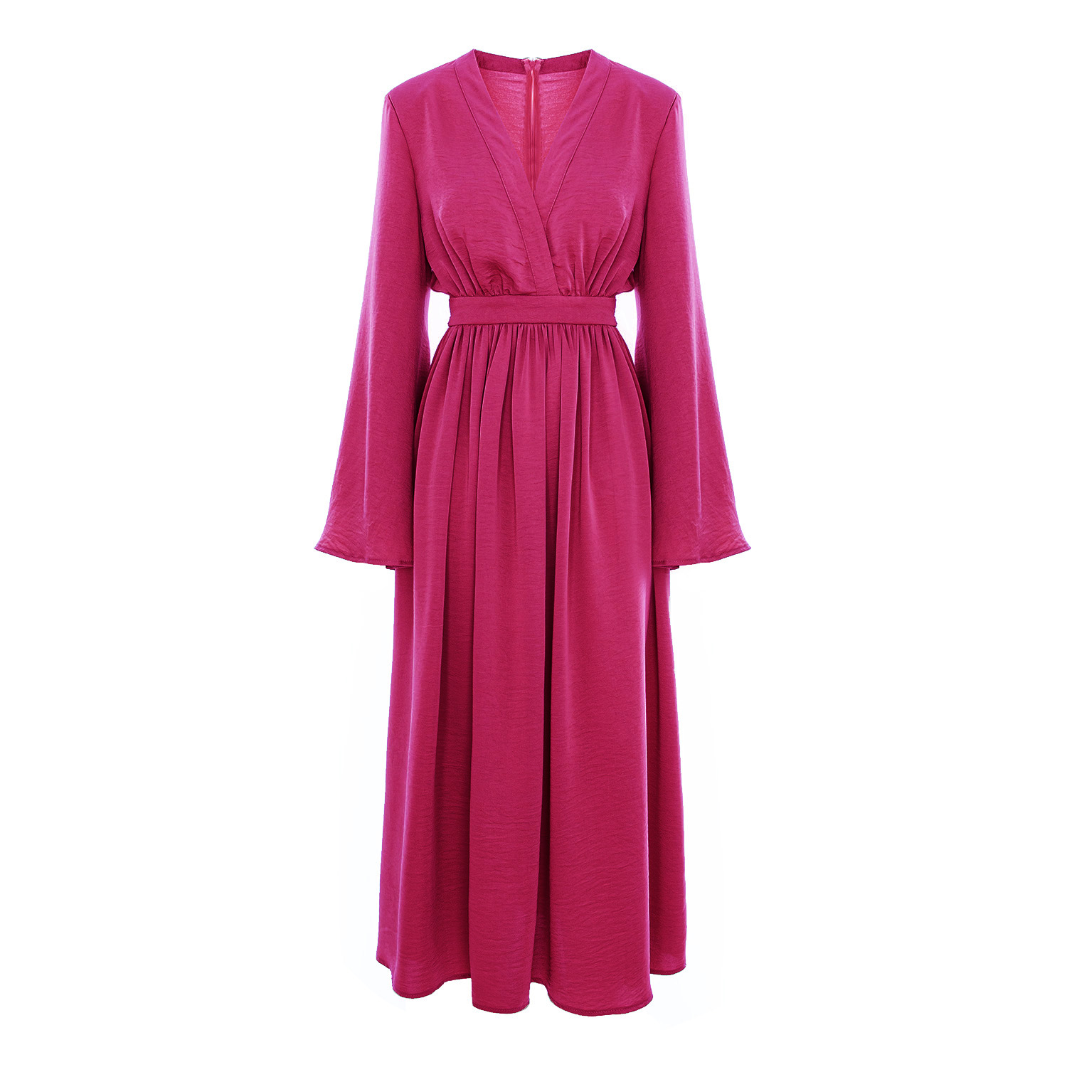 Bluzat Women's Pink / Purple Fuchsia  Midi Dress With Flared Sleeves
