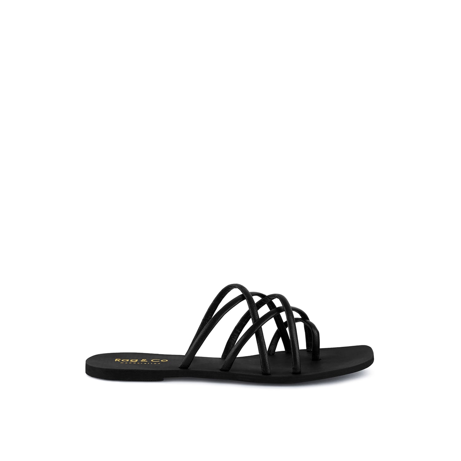 Rag & Co Women's Sweetin Black Strappy Flat Slip On Sandals By