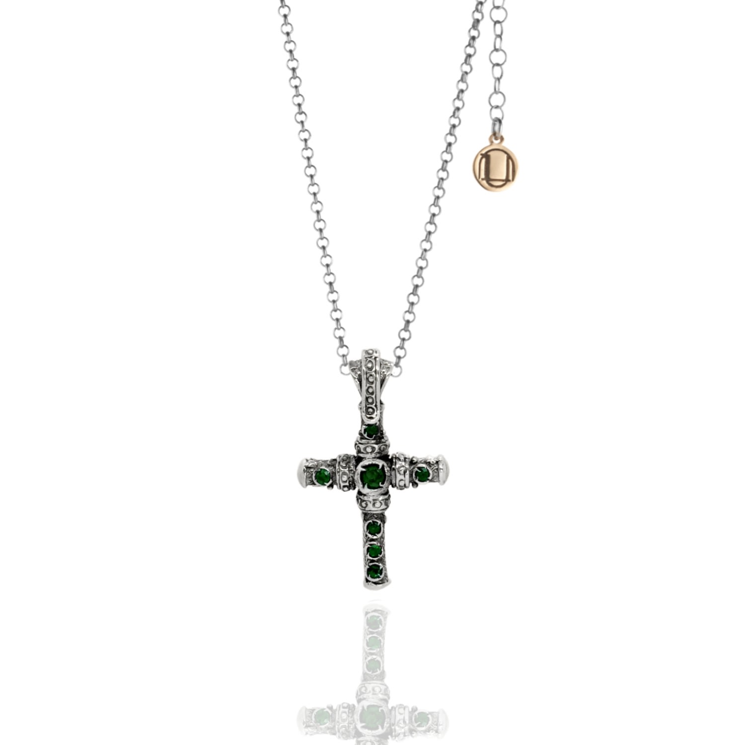 Unaloe Women's Silver / Green Mystic Cross Silver Necklace With Emerald
