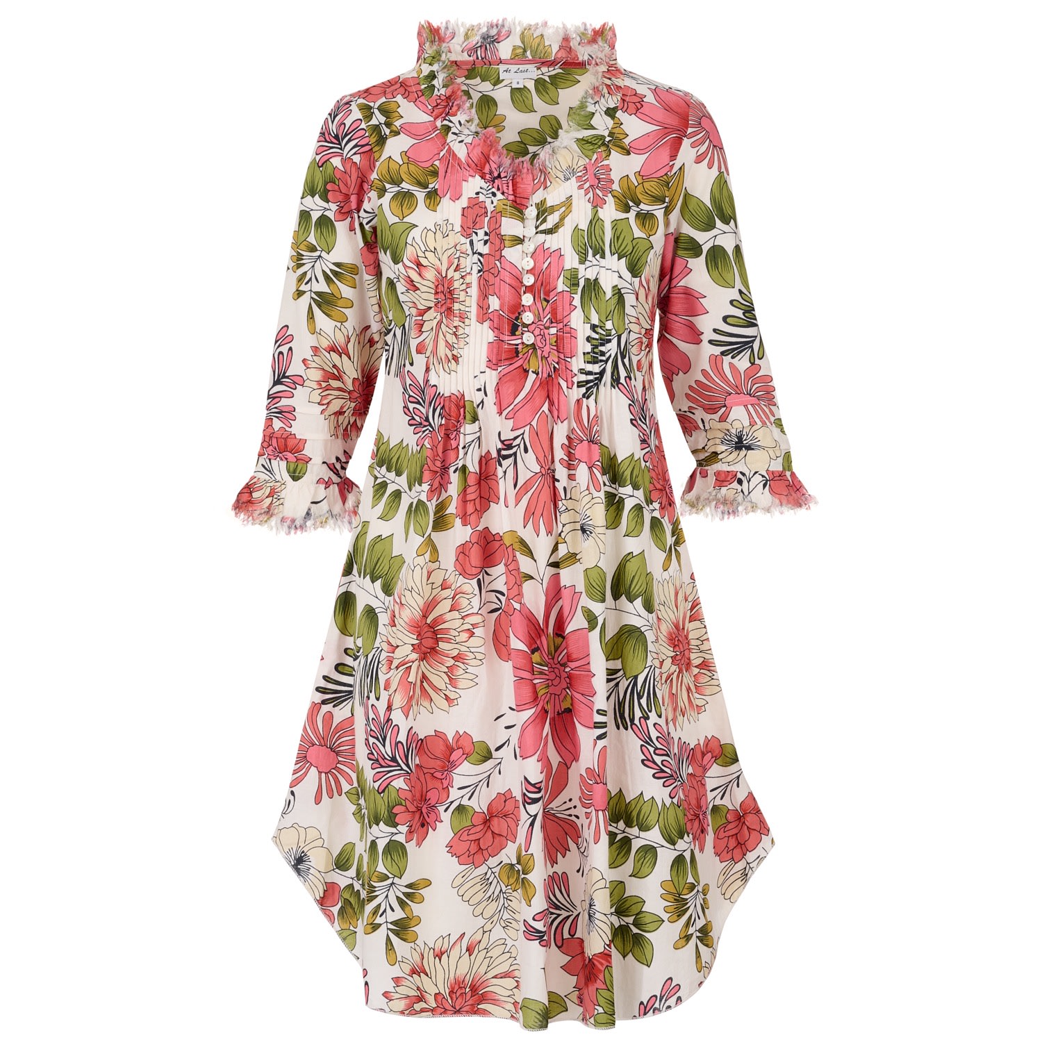 At Last... Women's Annabel Cotton Tunic In White Floral In White