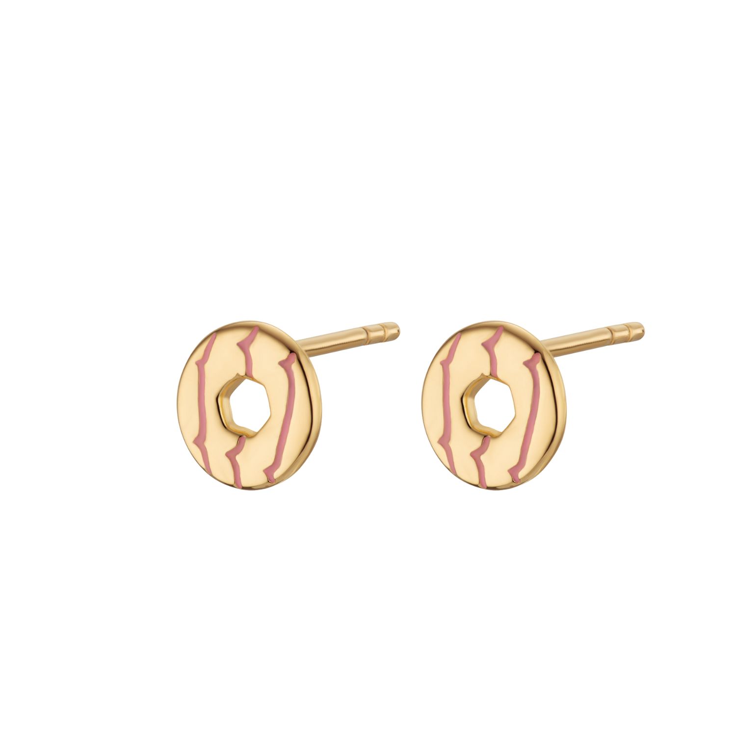 Lily Charmed Women's Gold / Pink / Purple Gold Plated Party Ring Biscuit Stud Earrings With Pink Enamel