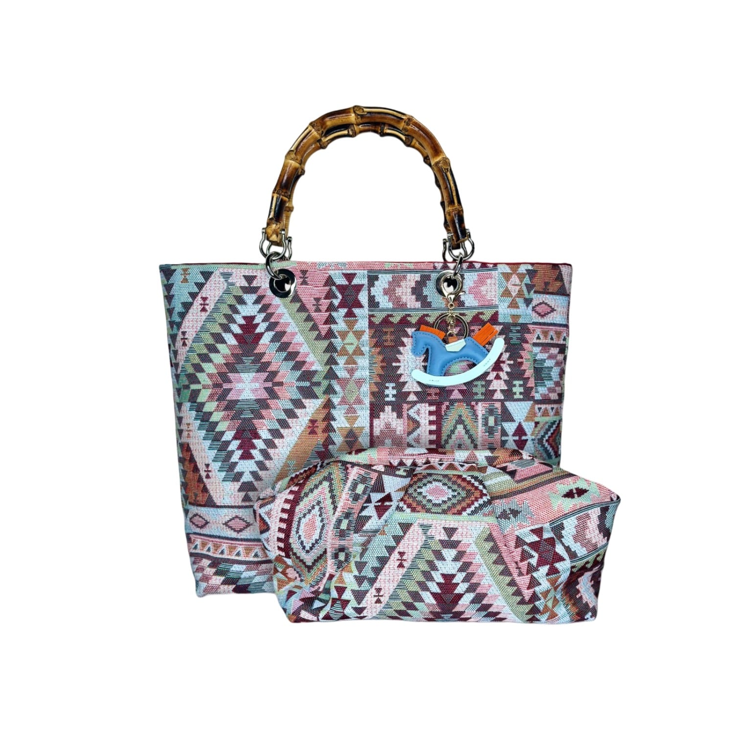 Ruj Heritage Women's Blue Picnic Bag + Puffy Bag Boho Sky In Blue
