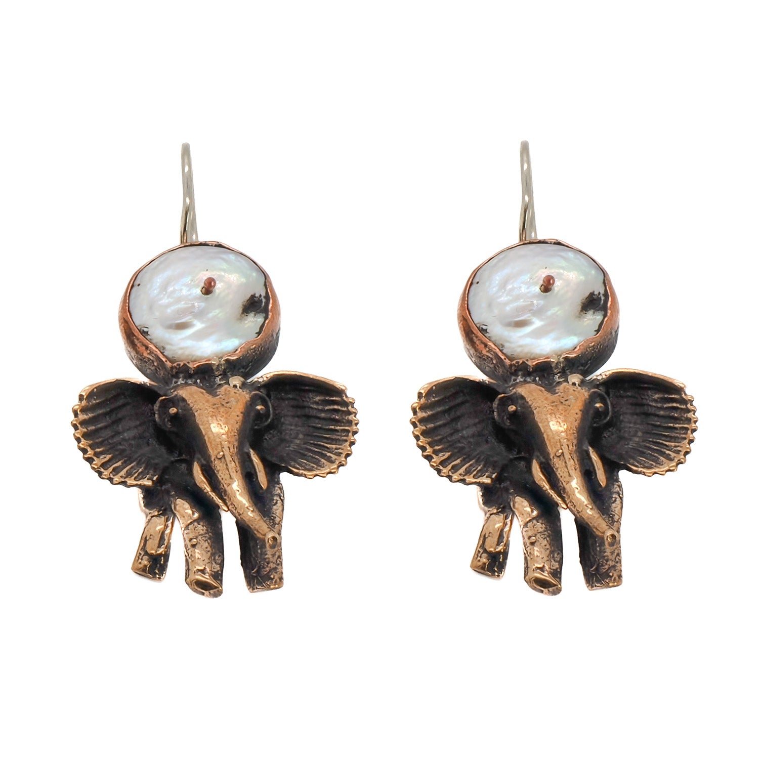 Women’s White / Brown Handmade Unique Spirit Elephant Earrings Ebru Jewelry