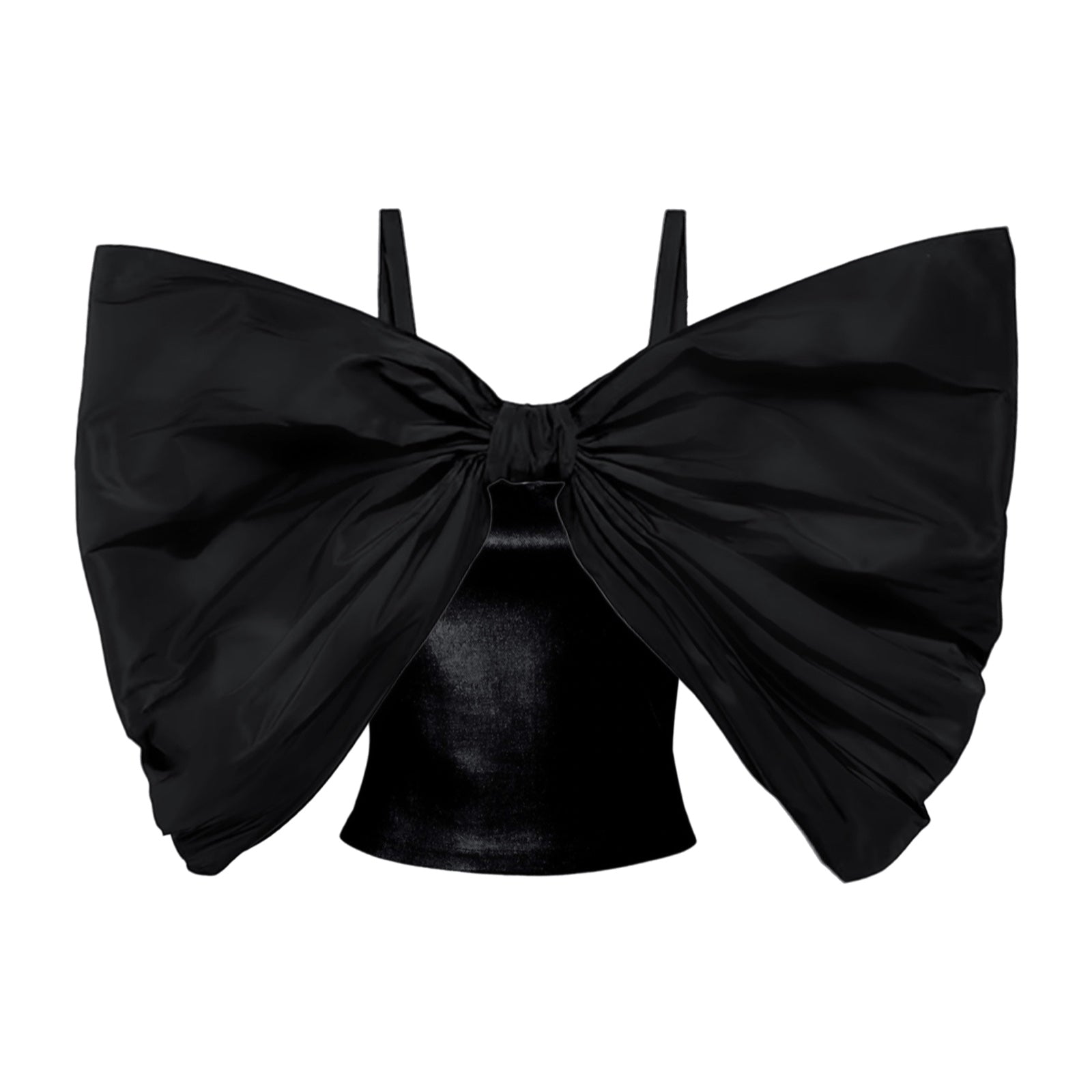 London Atelier Byproduct Women's Black Duchess Satin Bow Two Piece Top In Black
