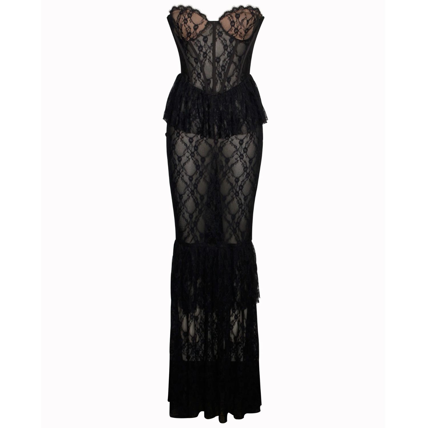 Miss Circle New York Women's Quennell Black Lace Corset Maxi Dress In Black