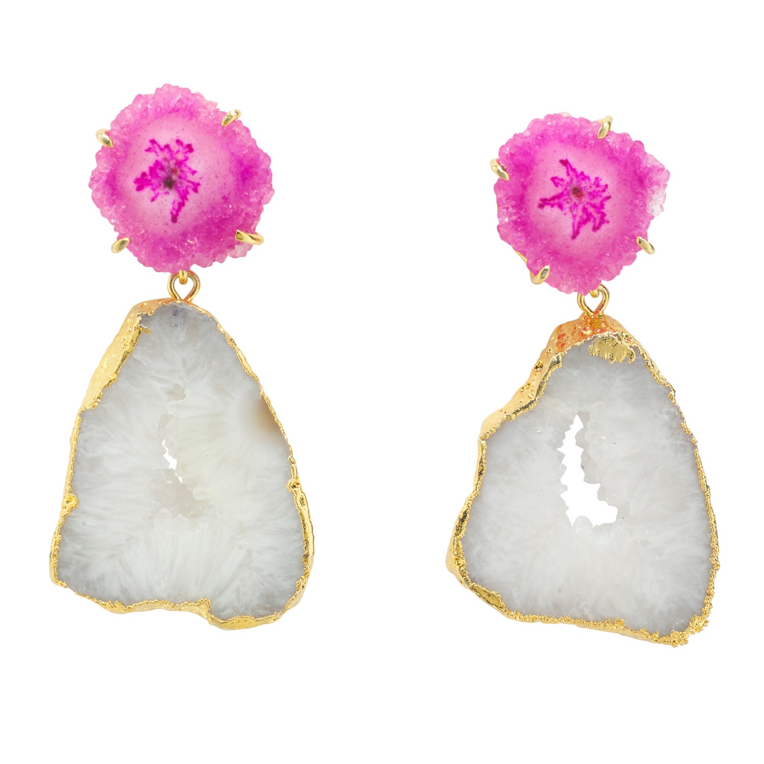 Women’s Pink / Purple / White ’Summer Love’ Pink White Crystal Gemstone Gold Earrings Yaa Yaa London