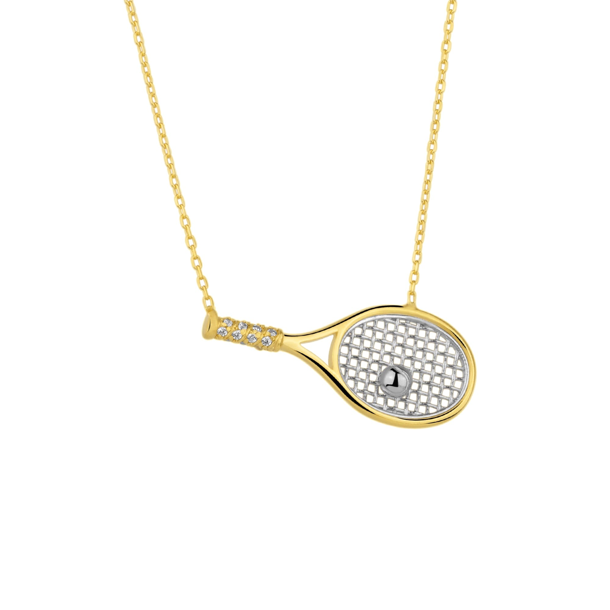 Spero London Women's Sterling Silver Gold Tennis Racket Necklace