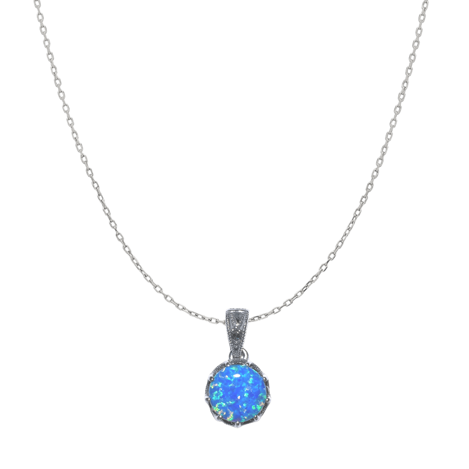 Spero London Women's Circle High Quality Opal Sterling Silver Pendant Necklace - Blue In Metallic