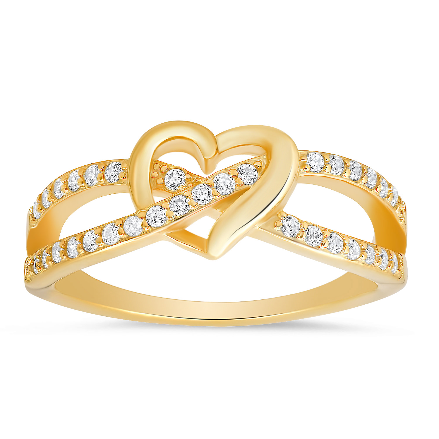 Kylie Harper Women's Gold Swirl Heart Diamond Cz Ring