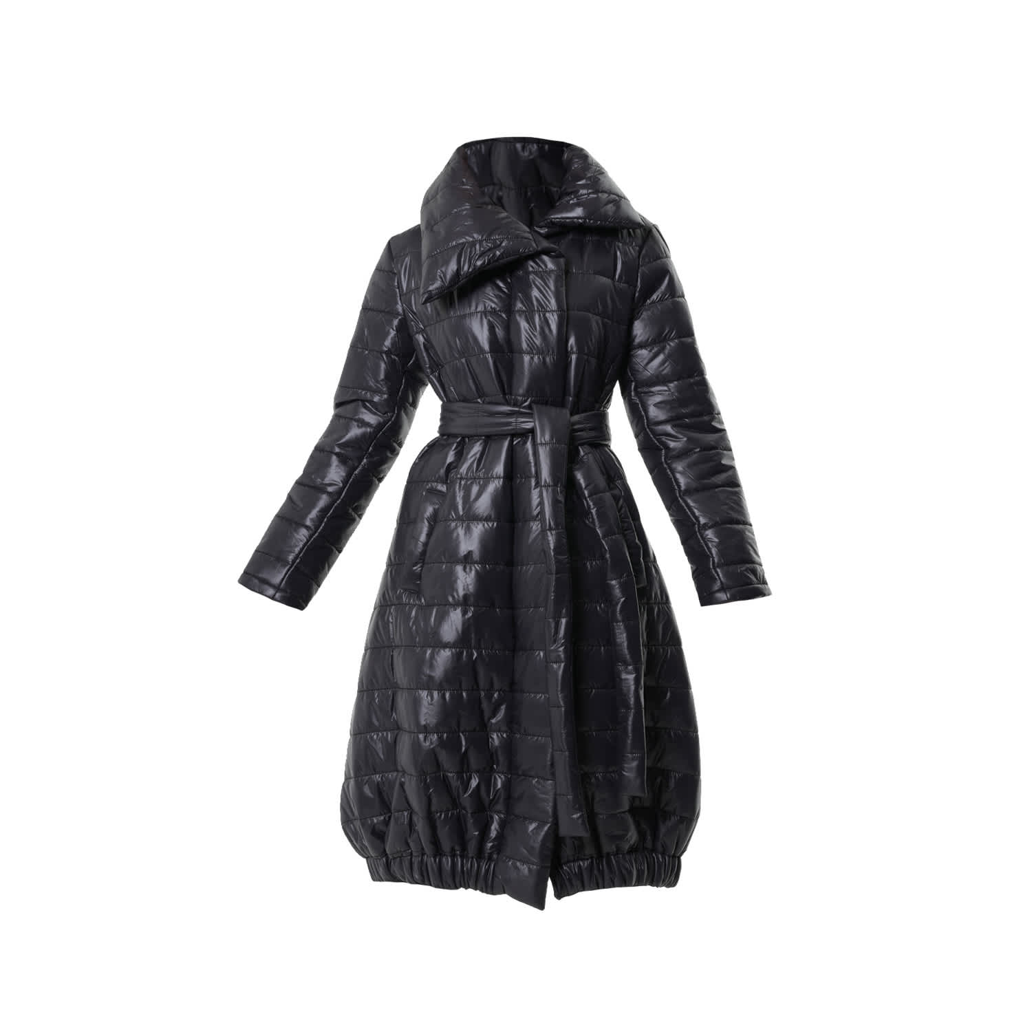 Long Down Coat With Belt In Black Metamorphoza Wolf Badger