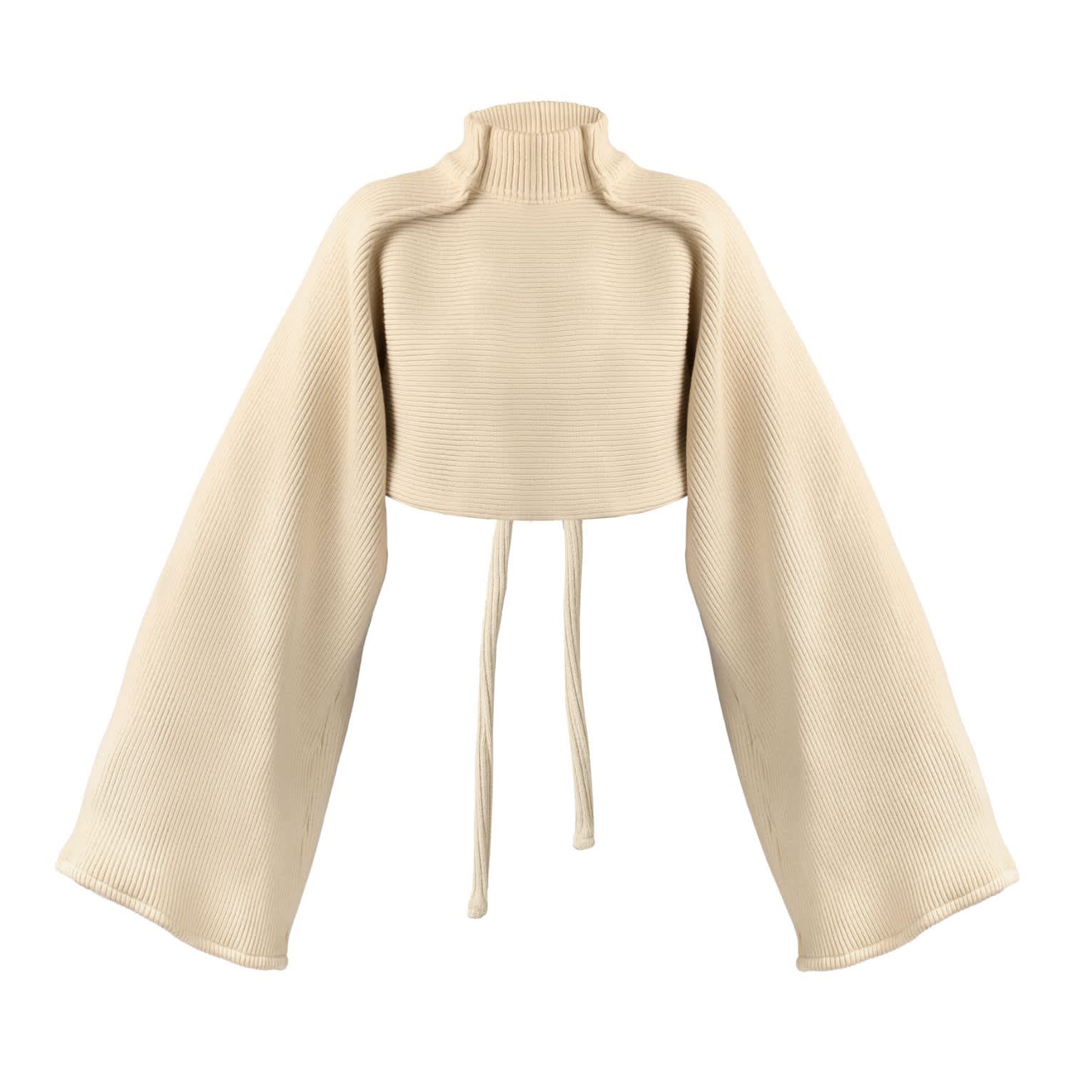 Amanita Oversized Cropped Jumper Beige Rib Knit Kargede Wolf