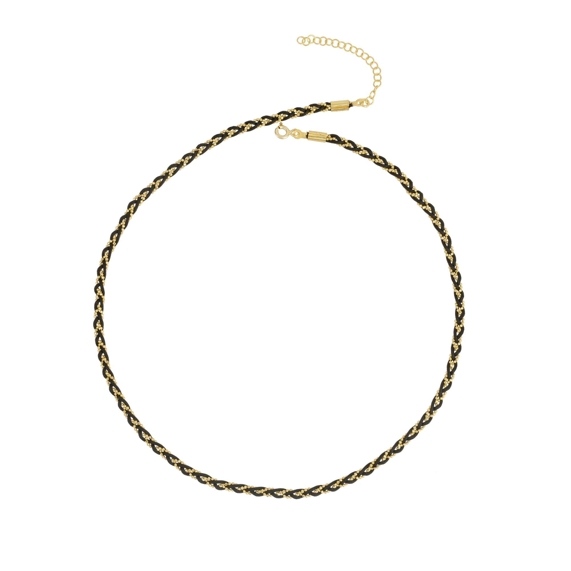 Spero London Women's Handmade Rope Braided Sterling Silver Beaded Chain Necklace -black In Black