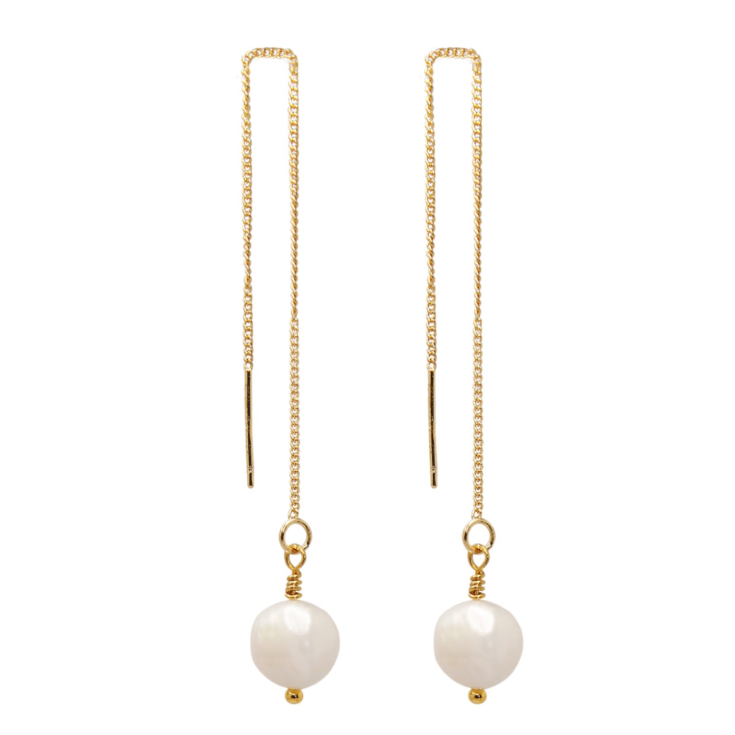 Ninemoo Women's White / Gold Pearl Threader Earrings In Multi