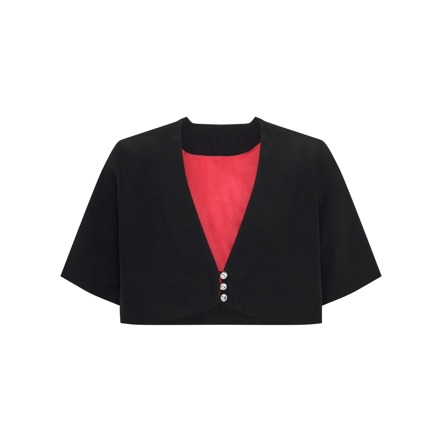 Deer You Women's Black / Red Margaret Mesmerising Bolero Jacket In Black With Red Lining & Crystal Buttons In Black/red