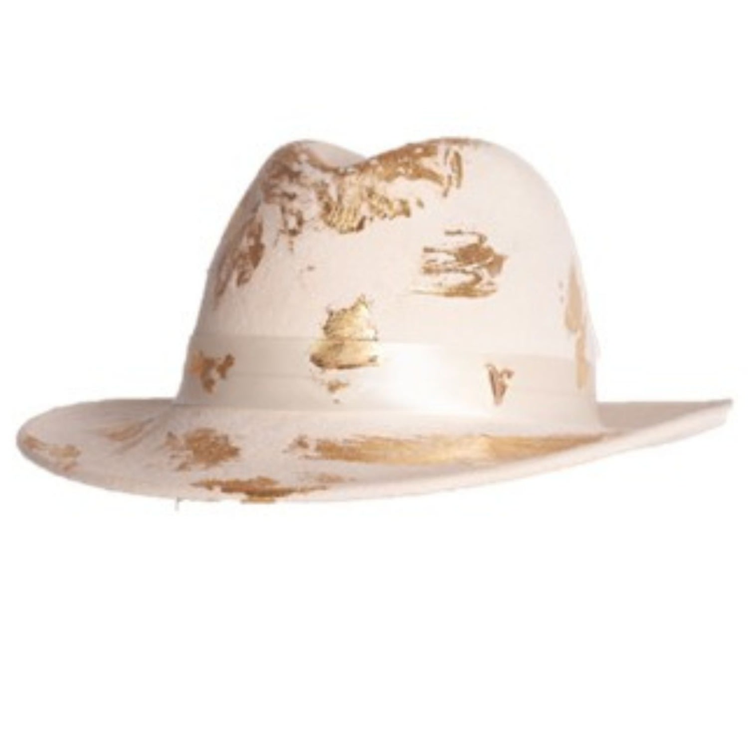 Women’s White / Neutrals / Gold Ivory Wool Felt Trilby With Logo And Gold Leaf Detailing Large Victoria Charles Headpieces