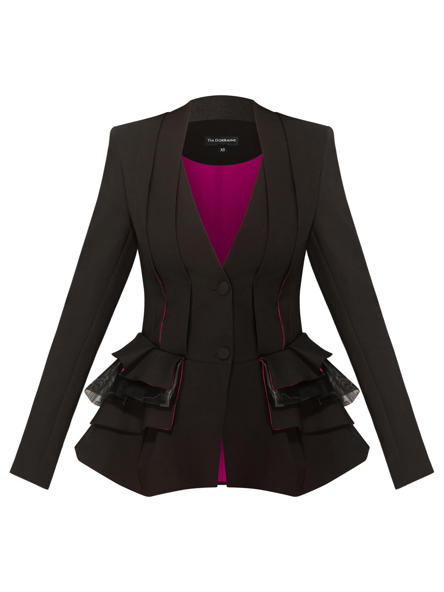 Tia Dorraine Women's Black / Pink / Purple Mon Chèri Ruffled Blazer In Black/pink/purple