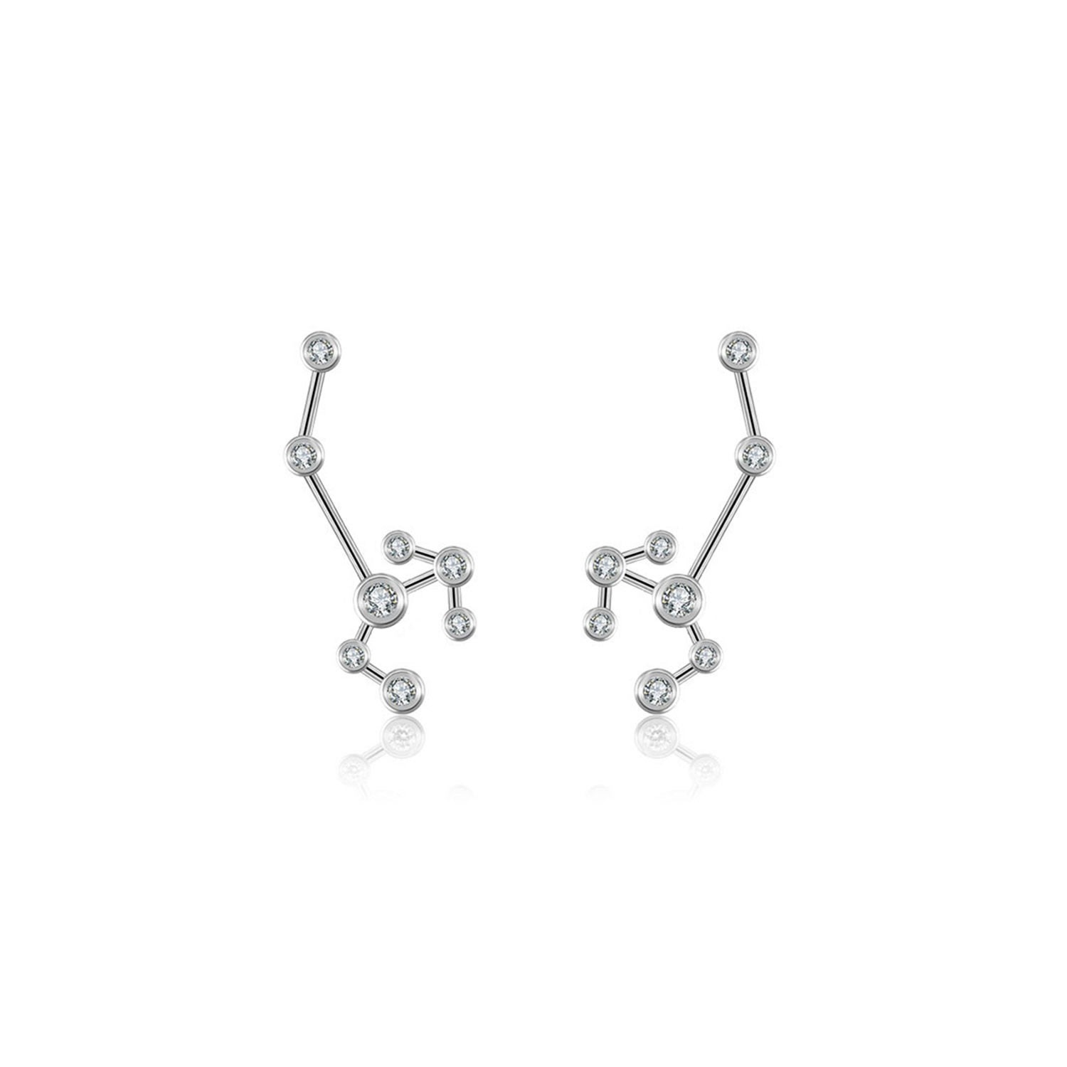 Genevieve Collection Women's Sagittarius Zodiac Constellation Earring 18k White Gold & Diamond In Metallic