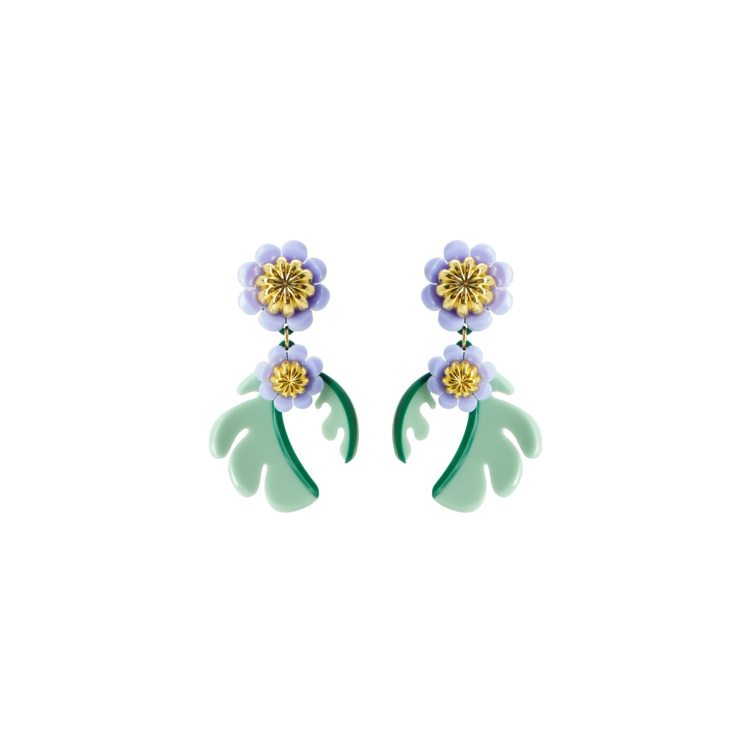 Gissa Bicalho Women's Green / Purple Handmade Acrylic Earring Cosmos Flower Pale Green In Green