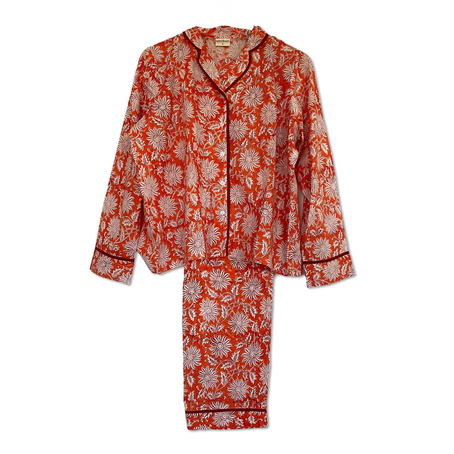 Madder & More Women's Yellow / Orange Orange Cotton Pyjama Set In Red