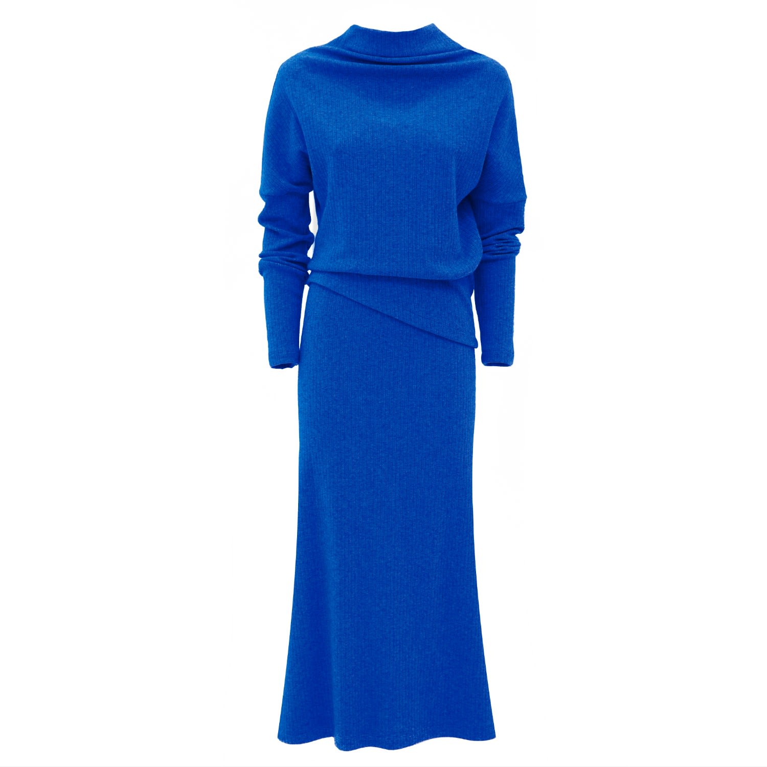 Women’s Rib Knit Suit Asymmetric Blouse & Basic Skirt Blue Extra Small Julia Allert